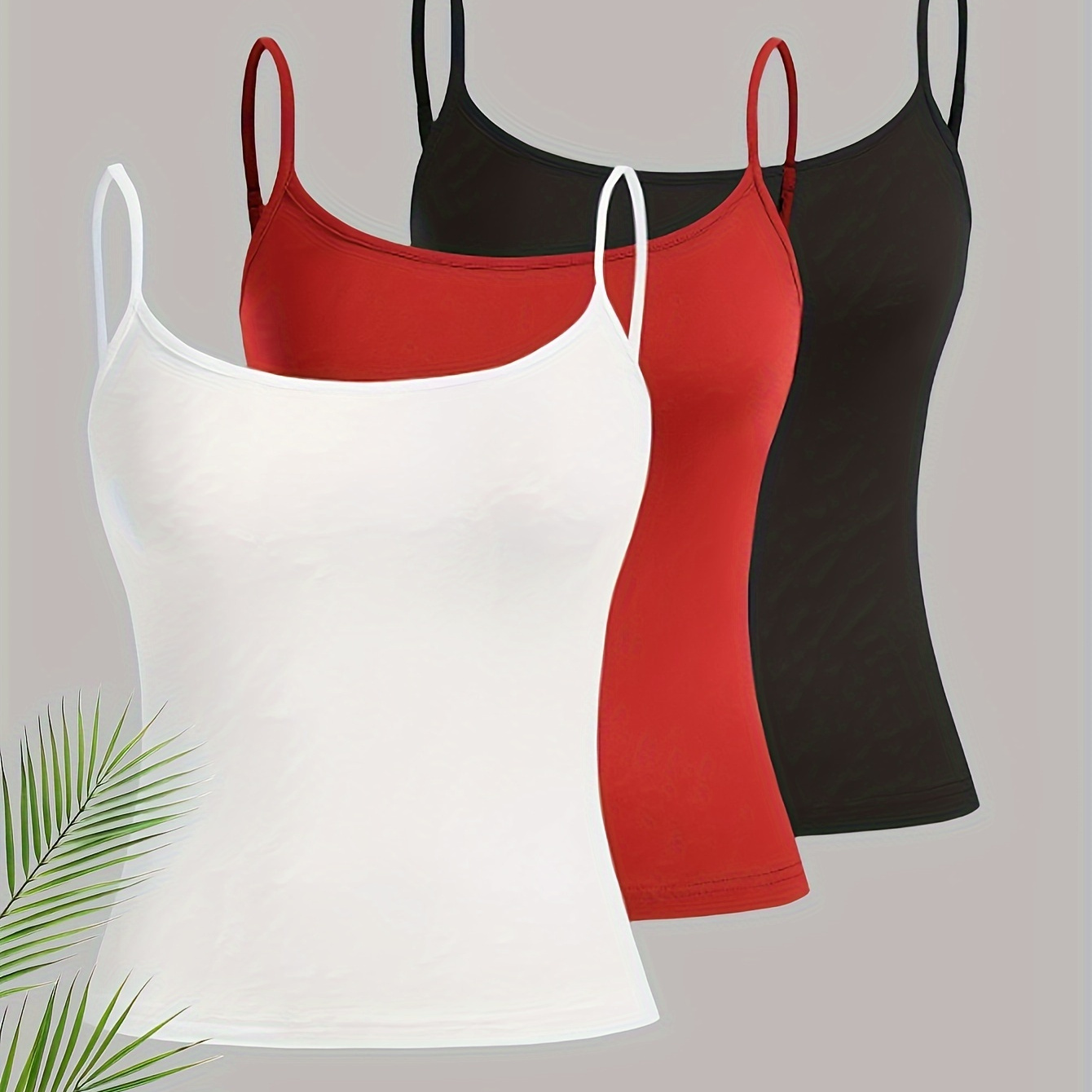 

3 Pack Solid Color Slim Cami Top, Versatile Spaghetti Strap Top For Summer, Women's Clothing
