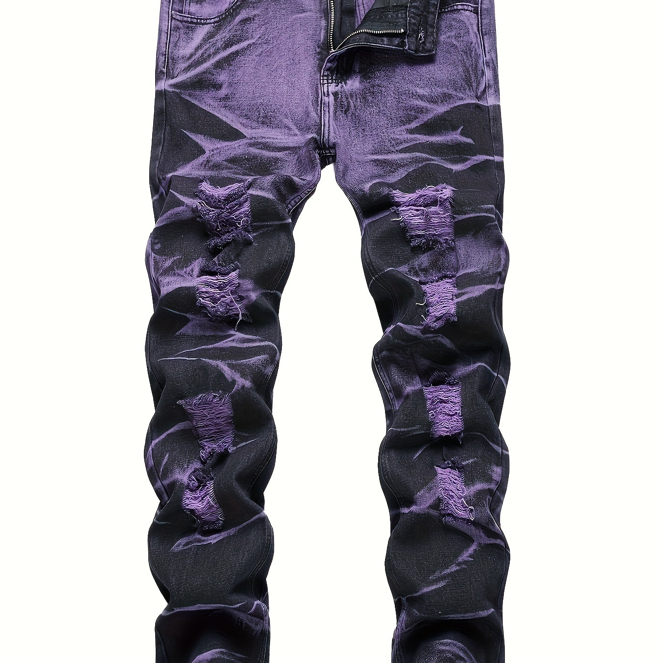 Y2k Slim Fit Ripped Jeans Men's Casual Tie dye Street Style - Temu