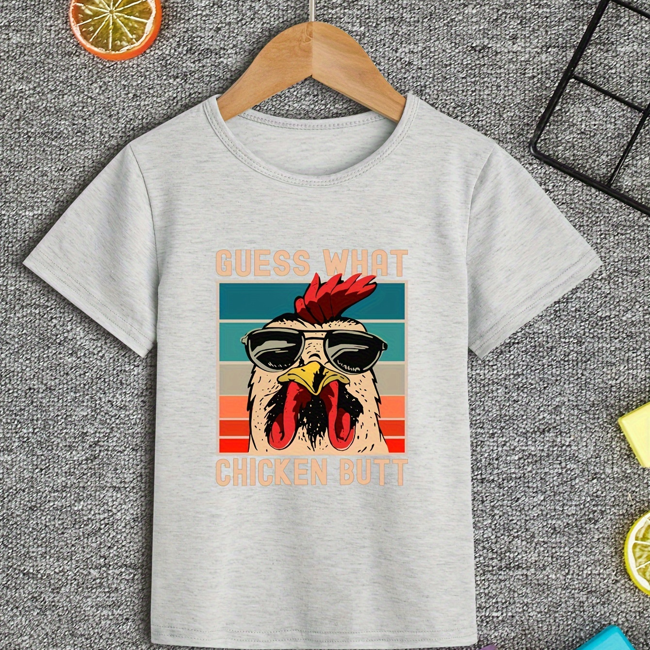 

Boy's Guess What Chicken Butt Print Cool Short Sleeve Crew Neck T-shirt