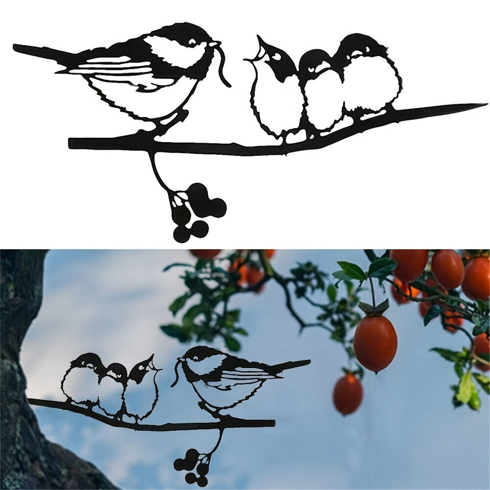 1pc Metal Bird Silhouettes Garden Branch Bird Decoration Metal Tree Art