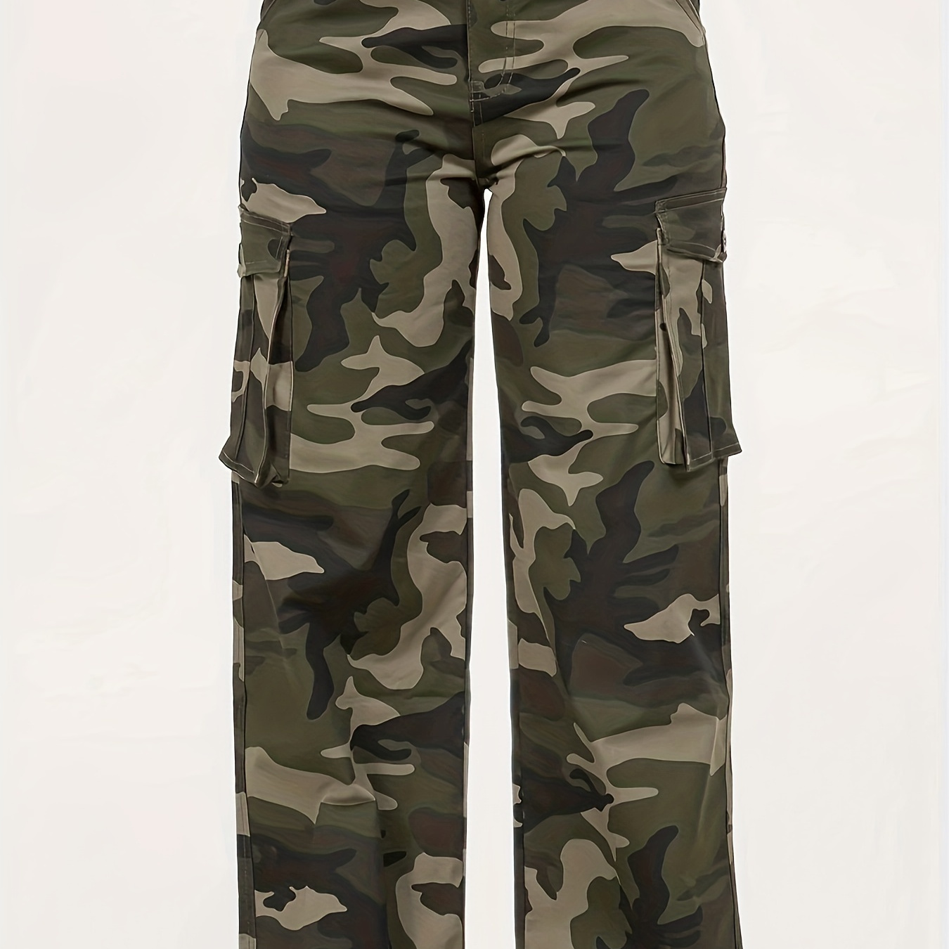 

Camo Flap Pockets Straight Jeans, Loose Fit Y2k & Kpop Style Cargo Pants, Women's Denim Jeans & Clothing