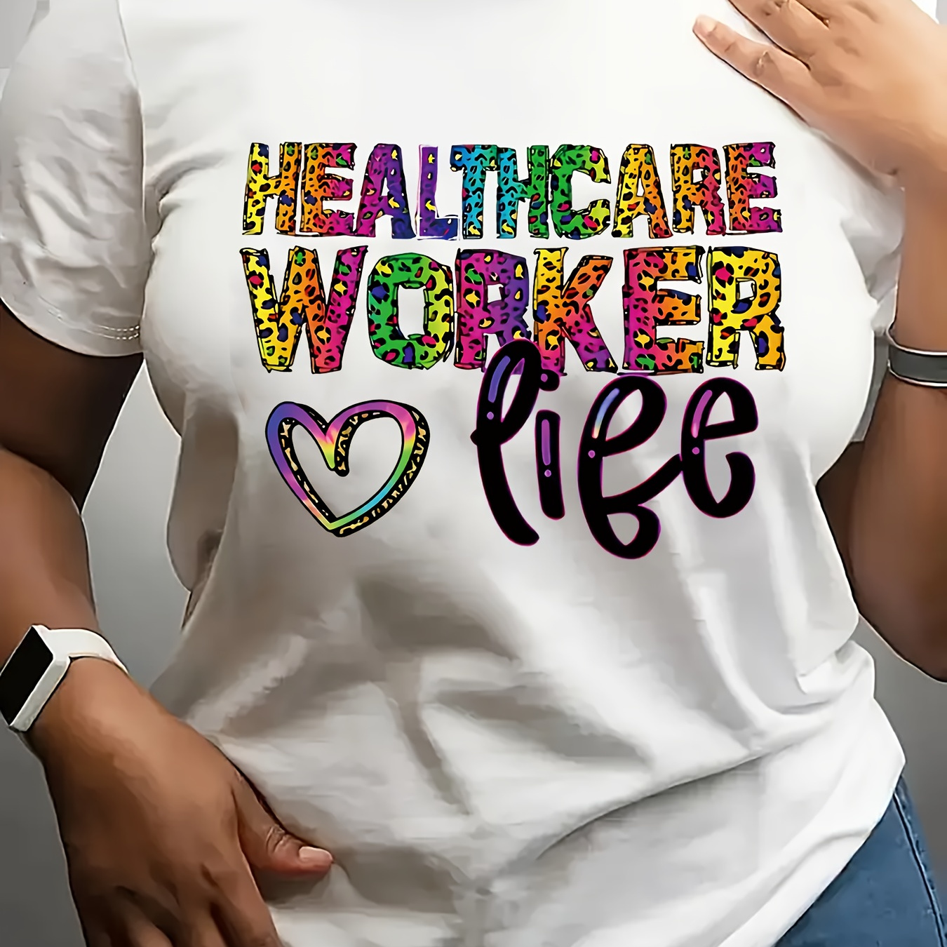 

Worker Life" Printed T-shirt - Relaxed, Short-sleeved, Round-neck Top For Summer And Spring - Women's Plus Size Clothing - Polyester Fabric - Casual Style - Available In Plus Sizes