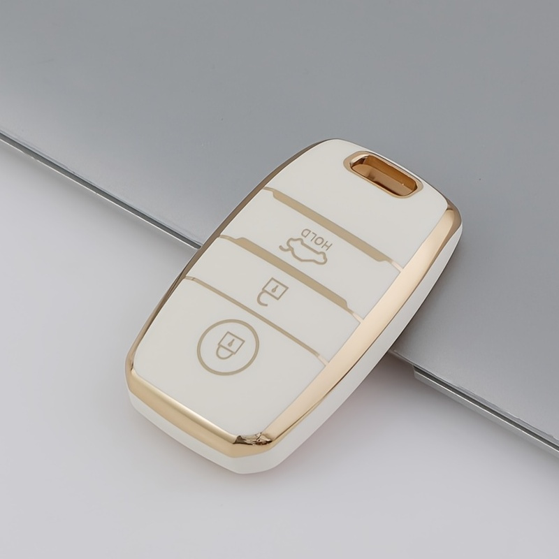 RYU7® Soft TPU Car Key Cover with Golden Keychain 360 Degree Protection  Fits for Skoda