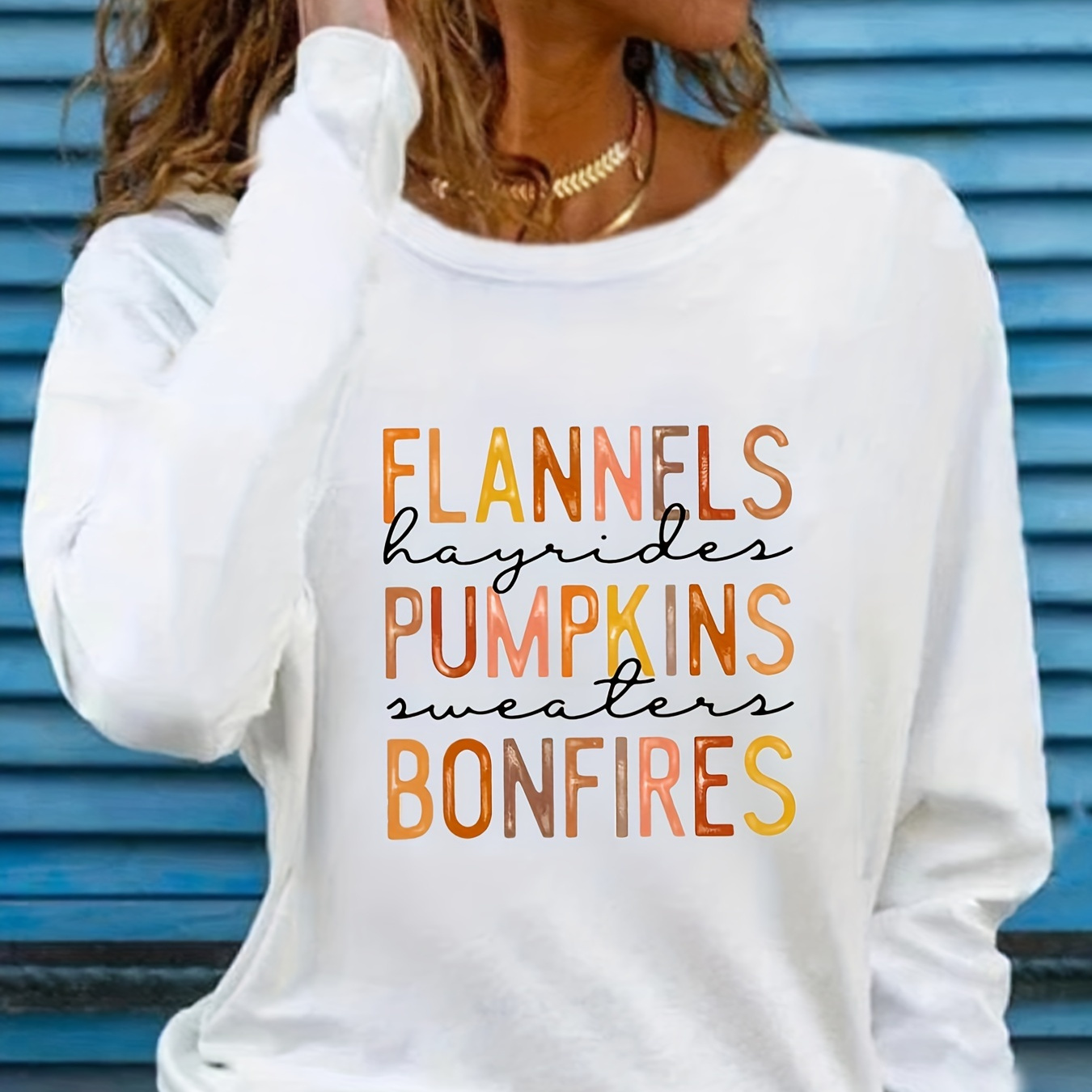 

Halloween Pumpkins Print T-shirt, Long Sleeve Casual Crew Neck Top For Fall & Spring, Women's Clothing