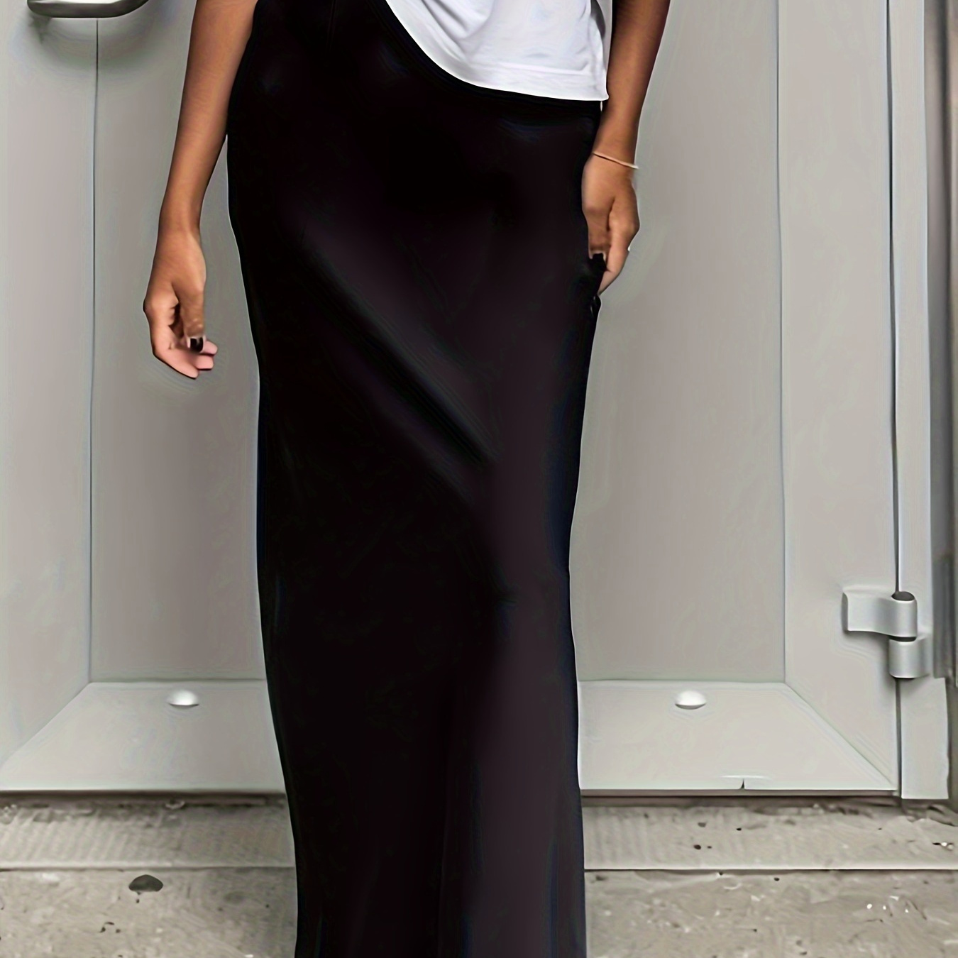 

Ankle Length Sheath Skirt, Elegant High Waist Solid Color Skirt For Spring & Summer, Women's Clothing