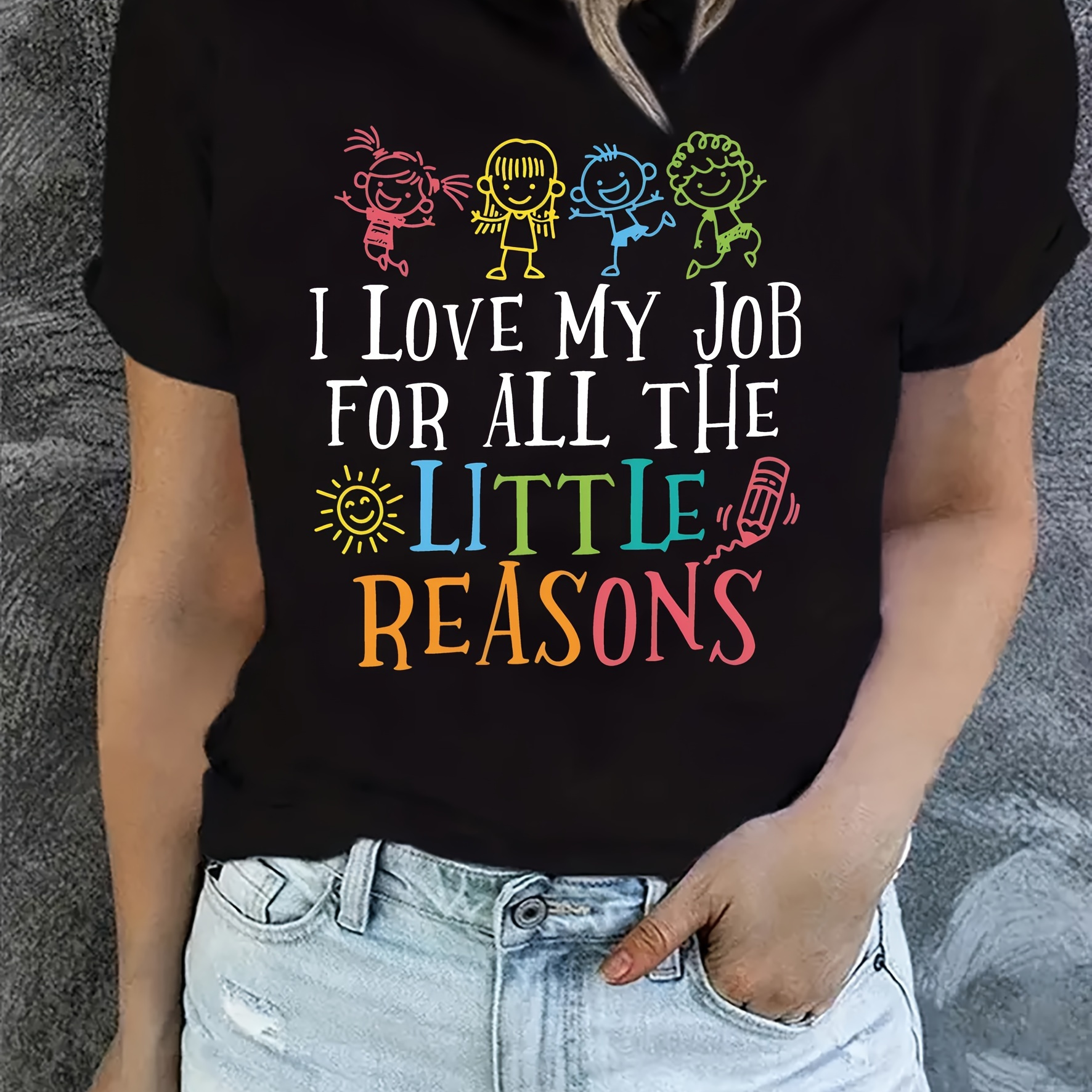 

I Love My Job Print T-shirt, Casual Crew Neck Short Sleeve Top For Spring & Summer, Women's Clothing