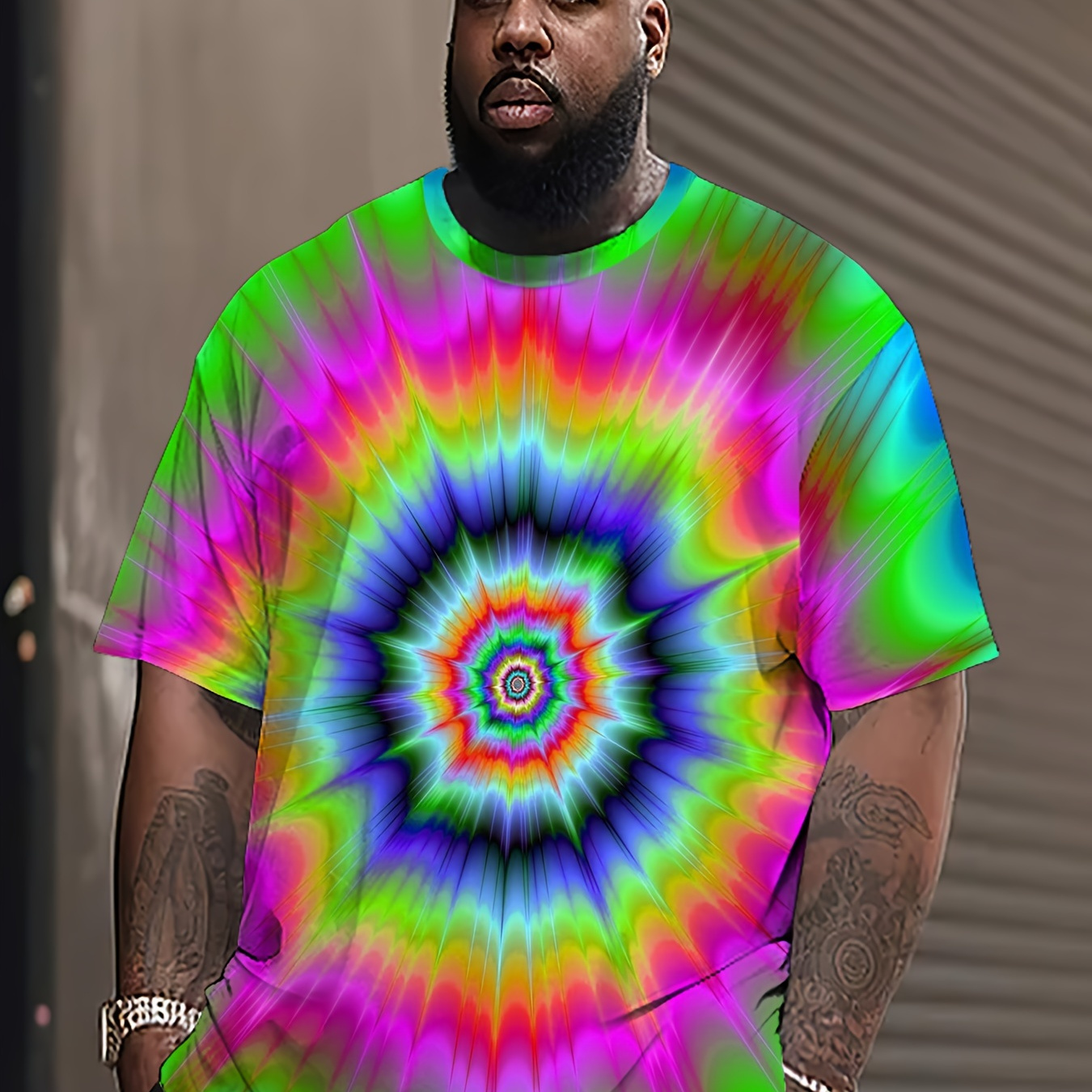 

Hxmrby Men's Vibrant 3d Tie-dye T-shirt - Short Sleeve, Round Neck, Polyester , Casual & Sporty Summer Tee With Abstract Swirl Print , Blue, Red & Yellow, Plus Size