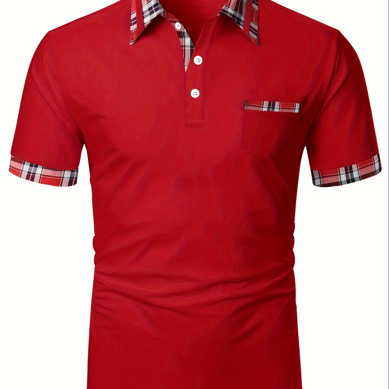 

Retro Plaid Pattern Men's Contrast Binding Short Sleeve Lapel Shirt With Chest Pocket, Men's Summer Mature Clothing