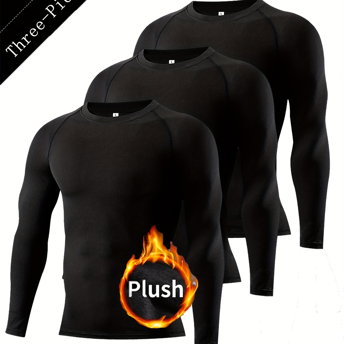 

3- Shirts - Polyester 95%, Elastane 5%, Long Sleeve , Underwear, Fleece Lined Fall/,