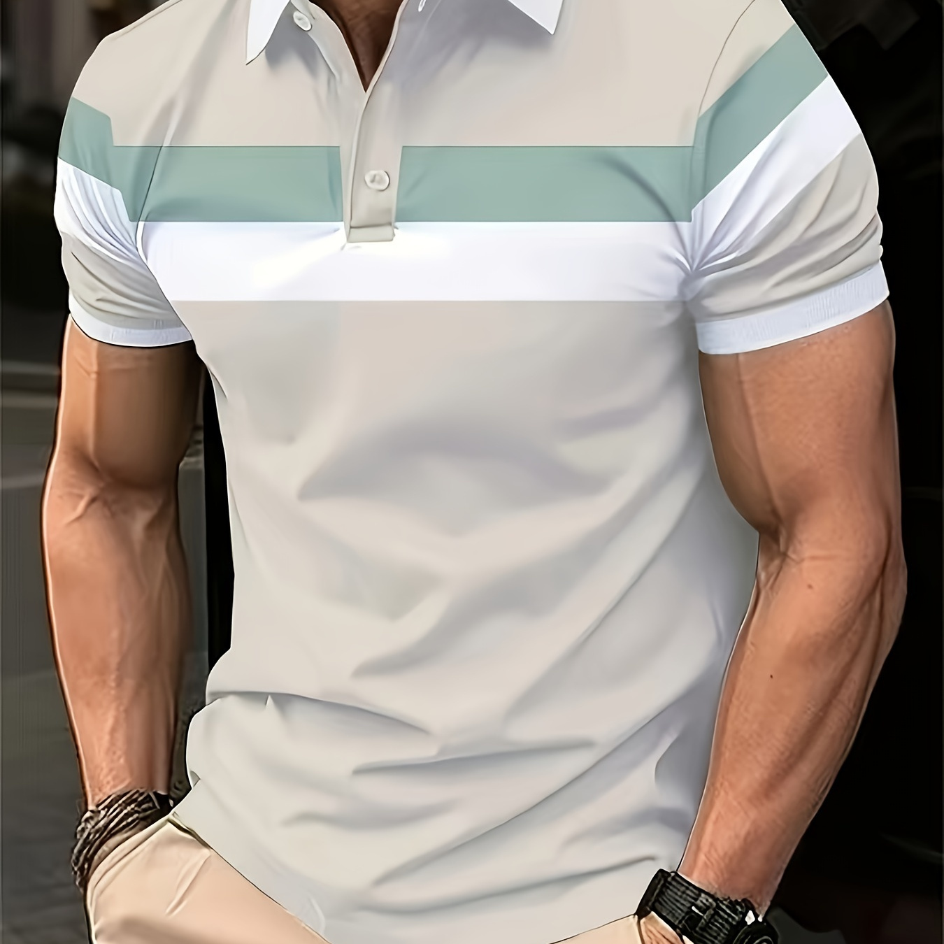 

Men's Casual Color Short Sleeve Polo Shirt, Polyester Knit Fabric With Slight Stretch, Regular Fit, With Lapel Collar And Button , For Golf Shirt