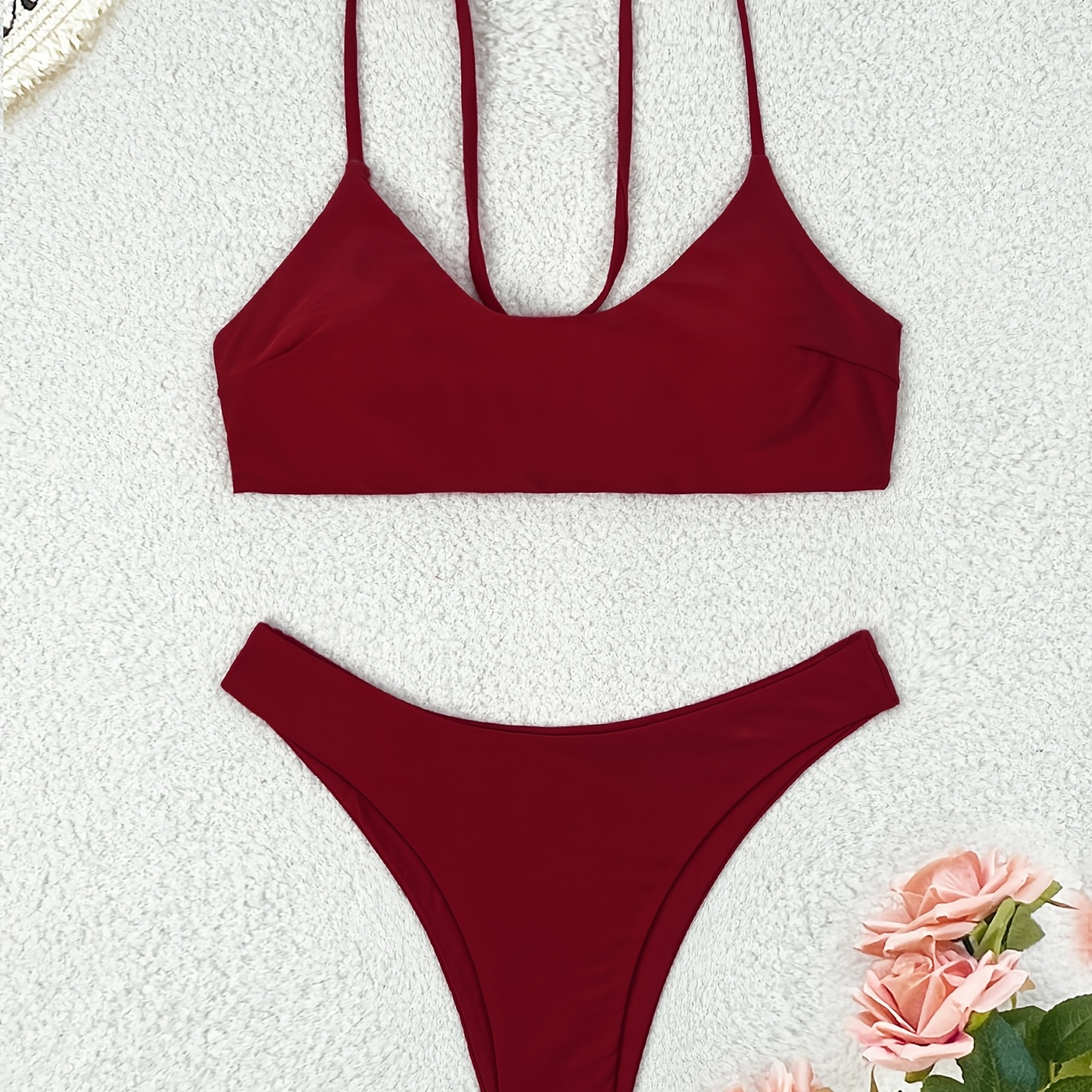 

1pc Women' Color Bikini Set, Polyamide 80% Elastane 20%, Medium Stretch Knit Fabric, Two-piece Swimsuit