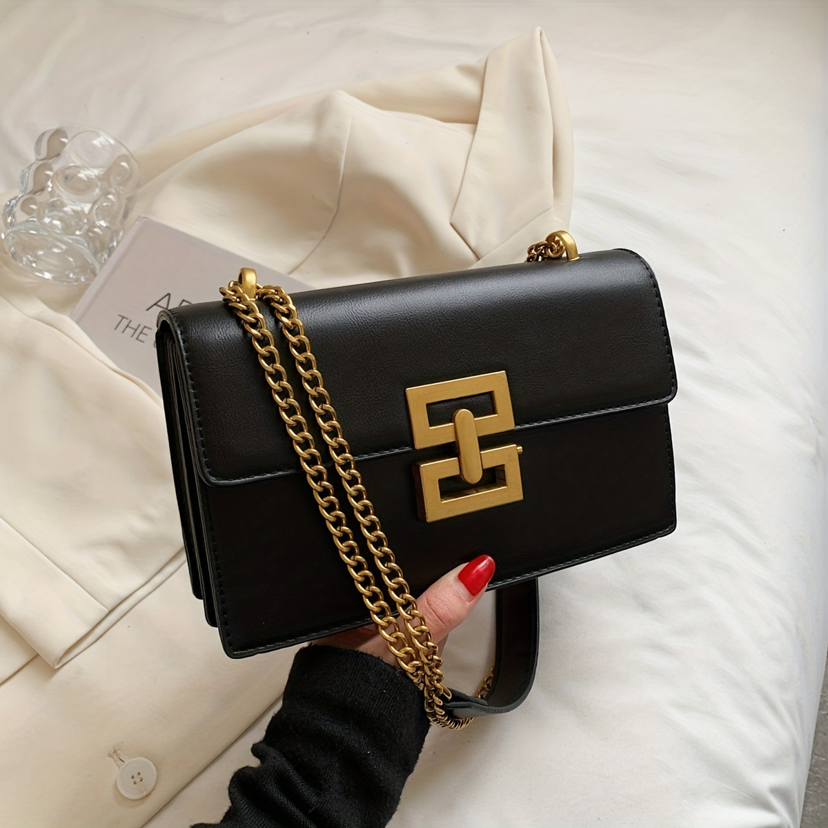 

Minimalist Classic Crossbody Bag, Square Pu Leather Flap Purse, Women's Casual Handbag & Shoulder Bag