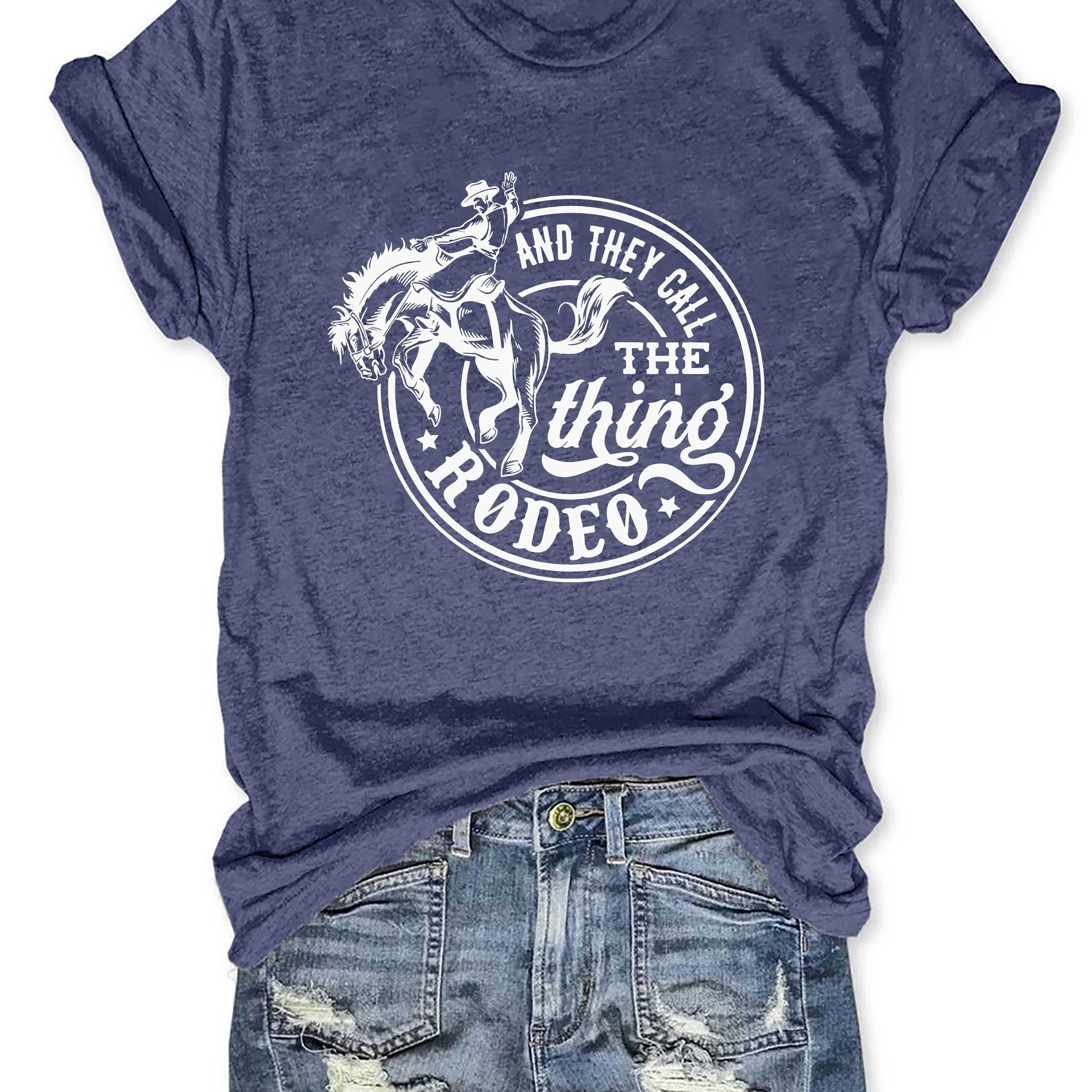 

Cowboy Print Crew Neck T-shirt, Casual Short Sleeve Top For Spring & Summer, Women's Clothing