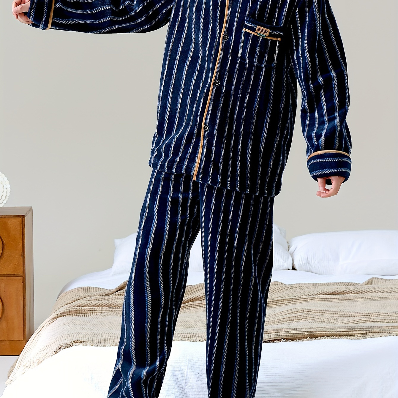 

Striped Flannel Set, Long , Thickened, , , , Fit, Knit , , / , No