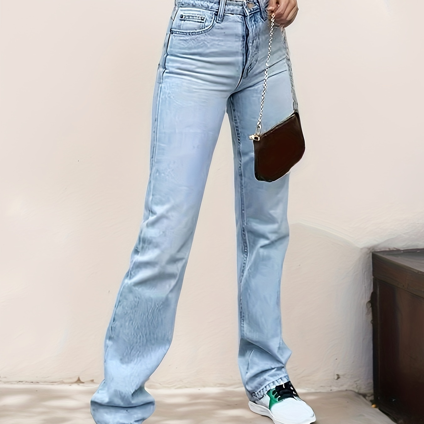 

Slim High-waisted Jeans Women's Straight Leg Slightly Flared Jeans, Comfortable And Fashionable Jeans, High Quality Suitable For Simple And Relaxed Style