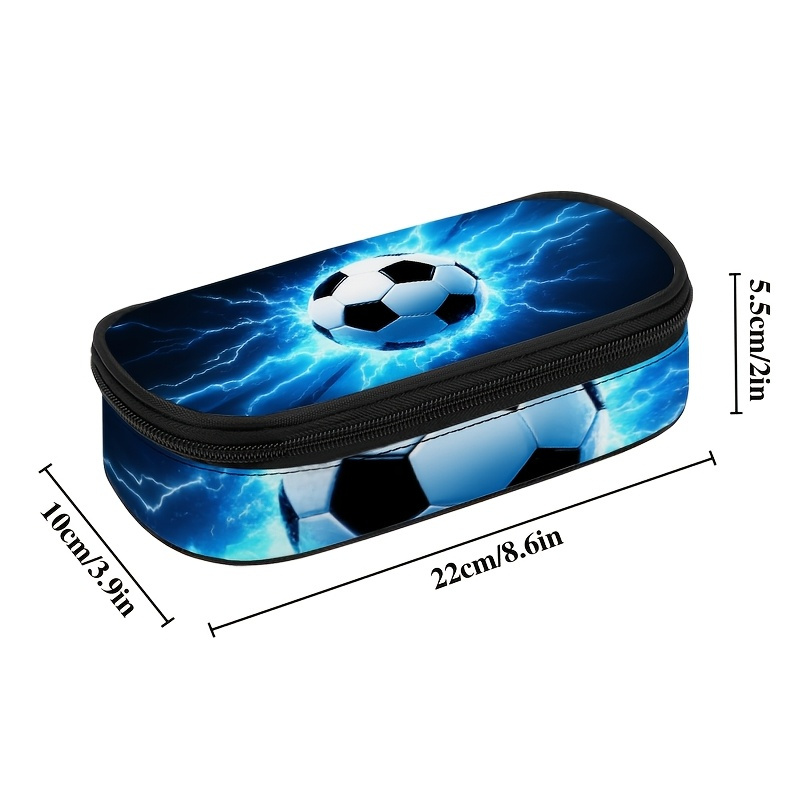 Image of Electric Soccer Ball Pencil Case | Lightning Ball Pencil Pouch, Pencil Bag With Zipper Compartment, Energy Game Makeup Bag For Back To School Supplies, Travel, Teen Girls Boys