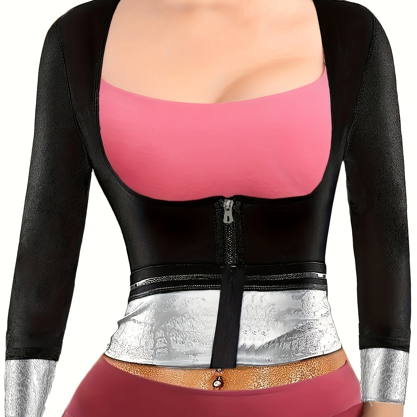 TEMU Women's Sweat-inducing Long Sleeve, Women's Sauna Suit, Fitness Training Wear, Women's Body-shaping Sweat-wicking Tight, Women's Sweat-inducing Waist-trimming Zippered Long Sleeve