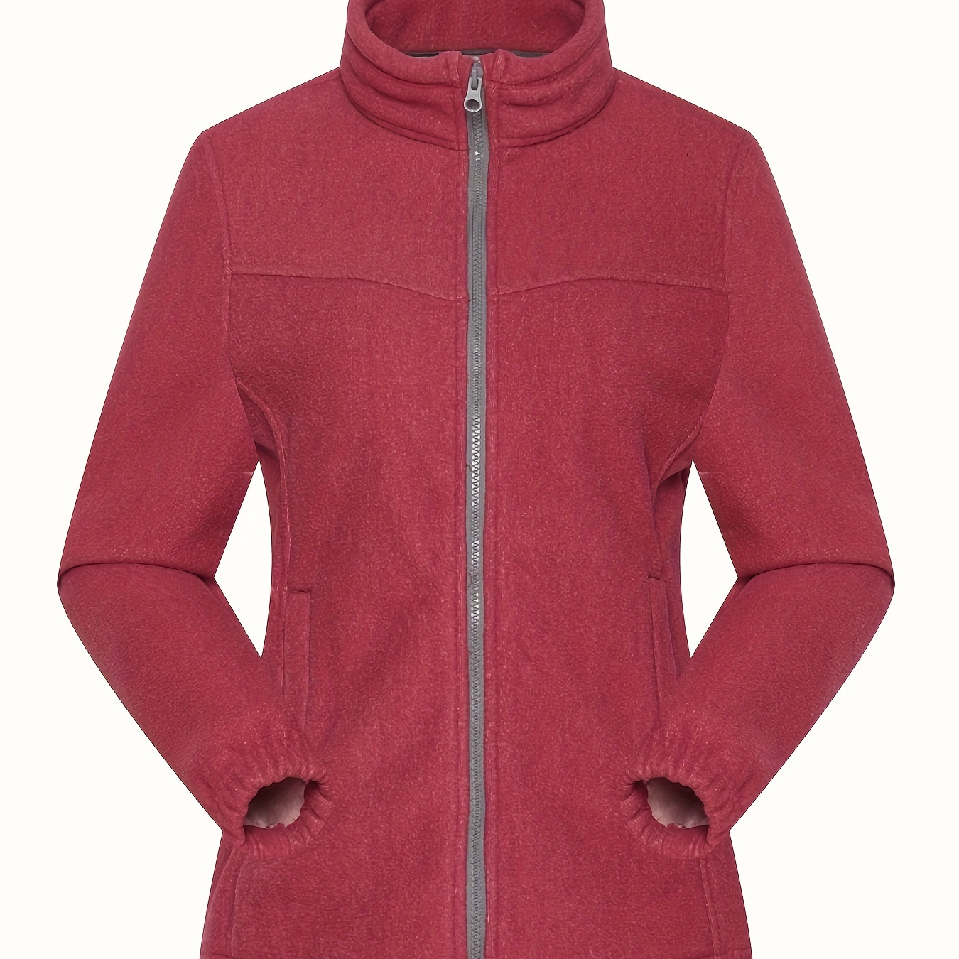 

Women's Solid Color Full-zipper Front Sports Jacket, Windproof Fleece Soft Comfortable Coat With Pocket For Outdoor Running, Women's Activewear