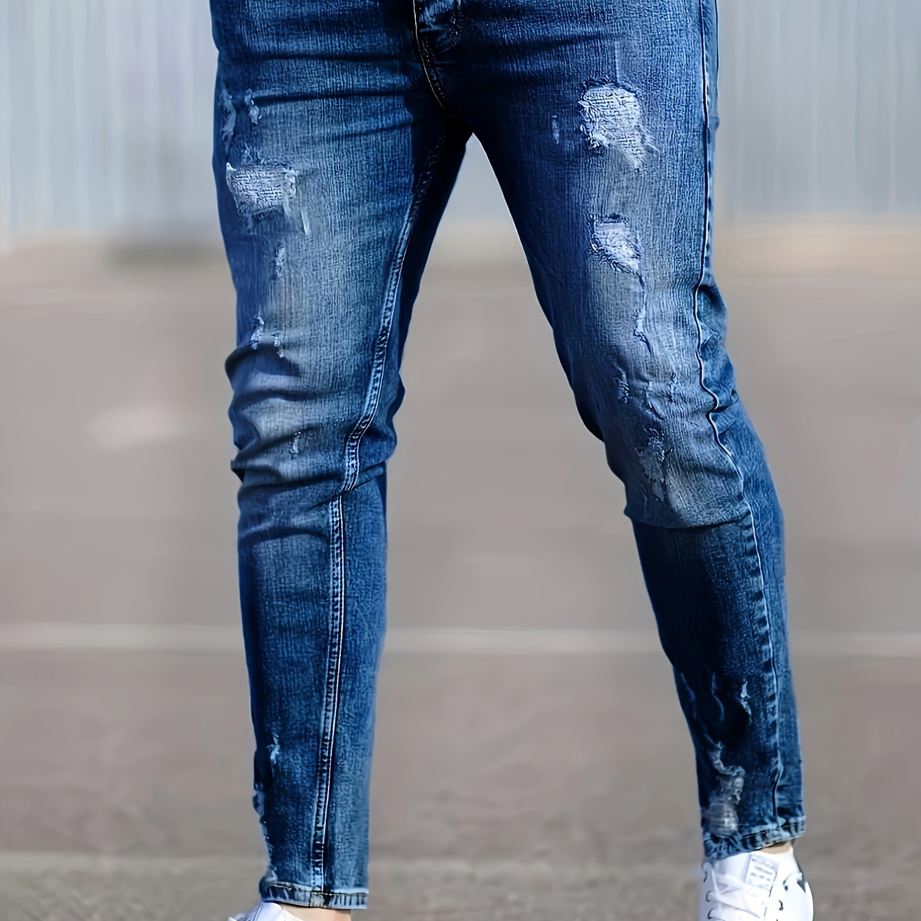 

Men's Casual Slim Fit Ripped Jeans, Men's Versatile Denim Pants For