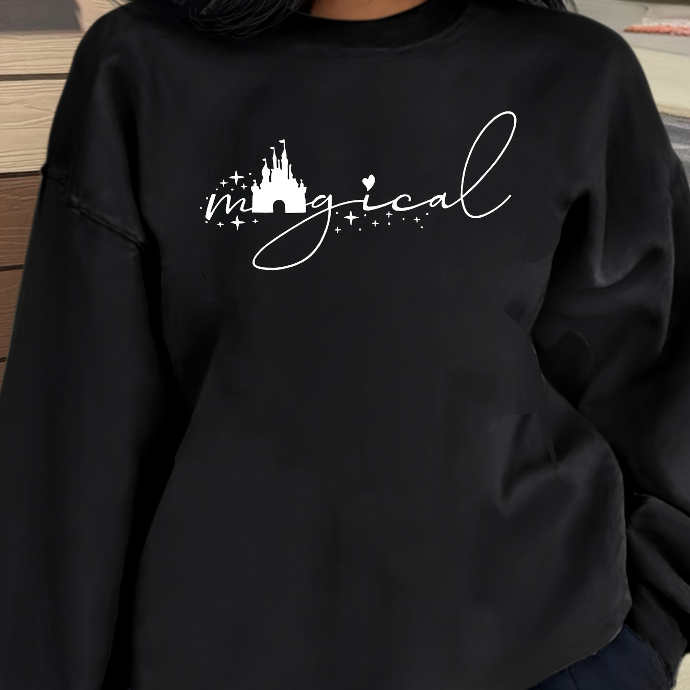 

Castle Print Sweatshirt, Crew Neck Casual Long Sleeve Sweatshirt, Women's Clothing