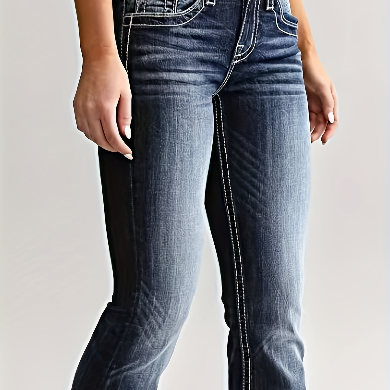 

Washed Personality Pockets Boot-cut Jeans, High Stretch Casual Denim Pants, Women's Denim Jeans & Clothing