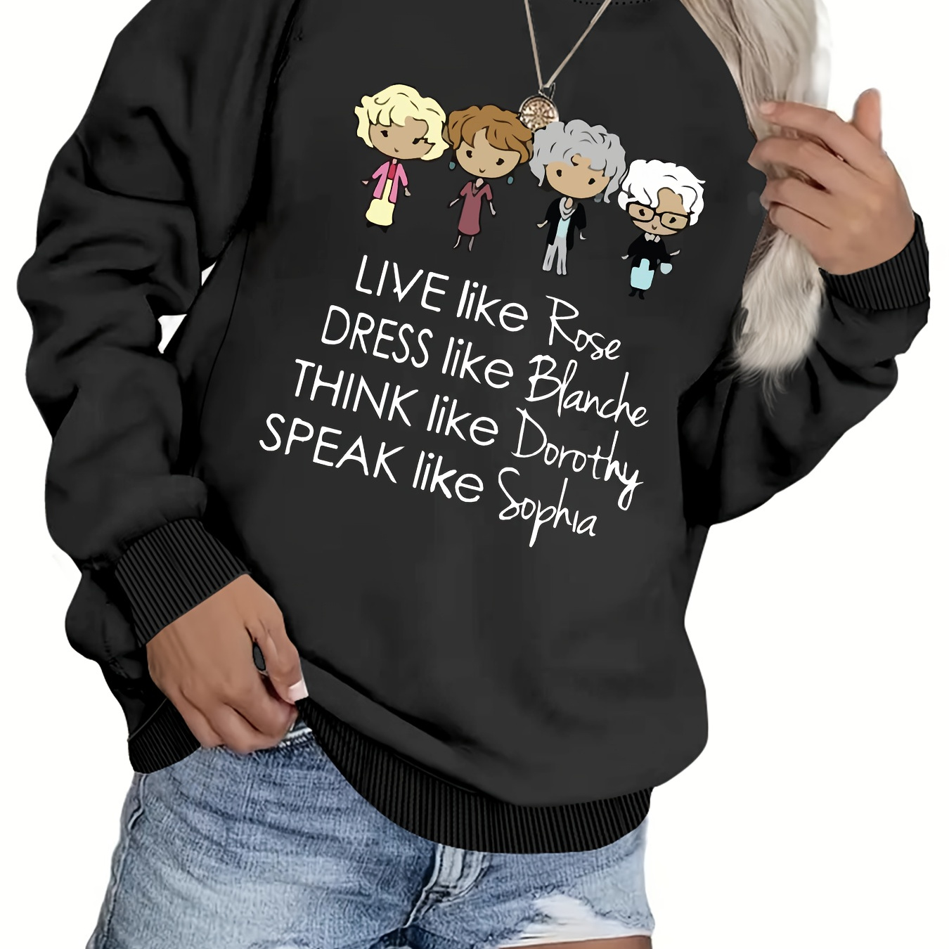 

Plus Size Slogan & Grannies Print Sweatshirt, Crew Neck Casual Sweatshirt For Fall & Spring, Women's Plus Size Clothing