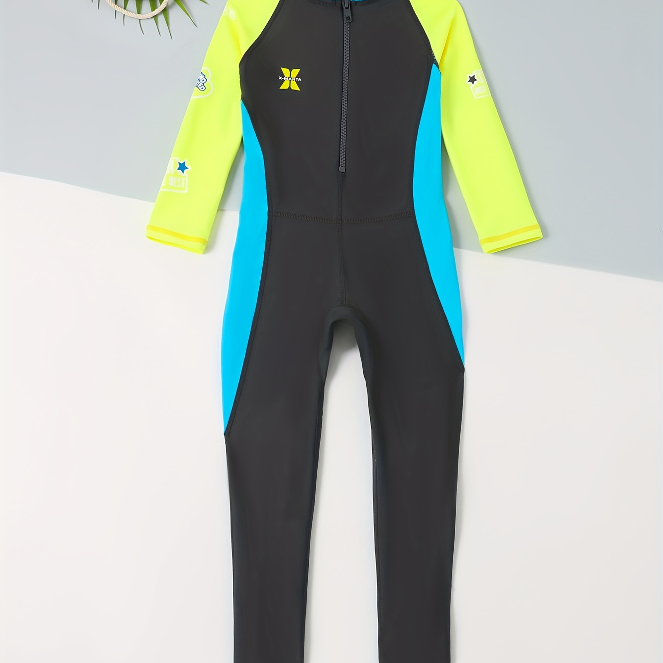 

Boys Color Block Long Sleeve Zipper One-piece Swimsuit For Water Surfing Swimming Diving