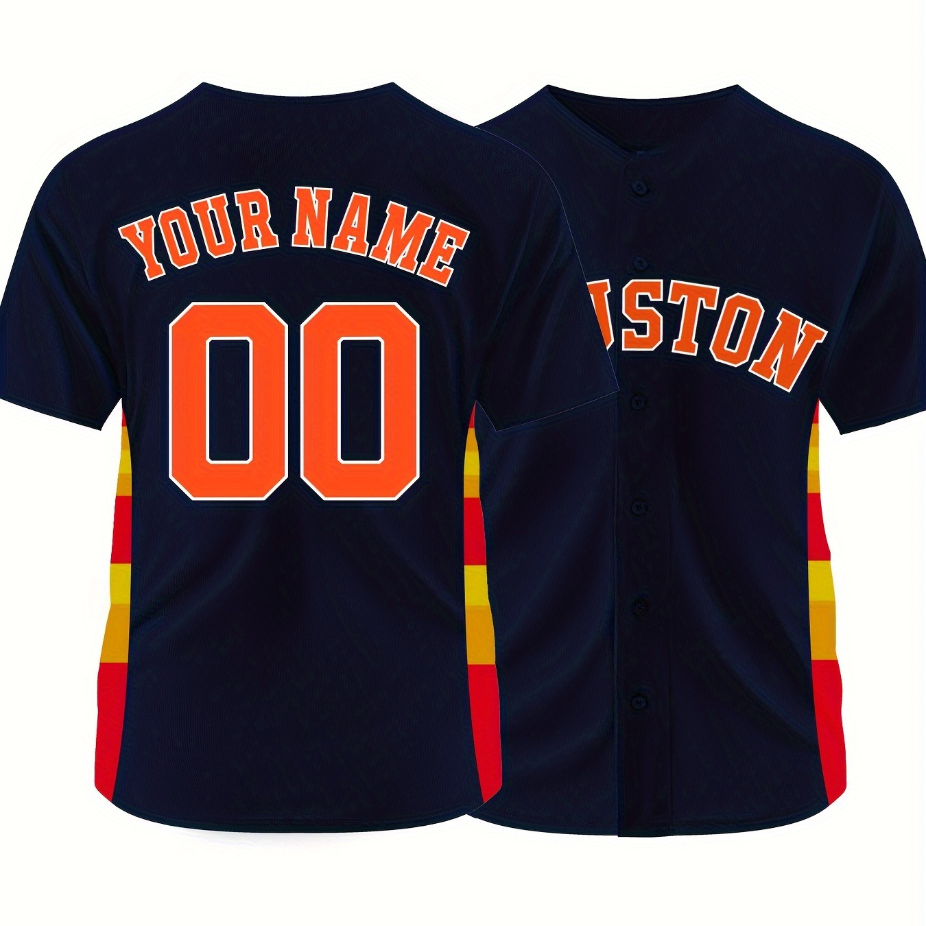 

Customized Name And Number Embroidery, Men's Color Block V-neck Baseball Jersey, Comfy Top For Training And Competition