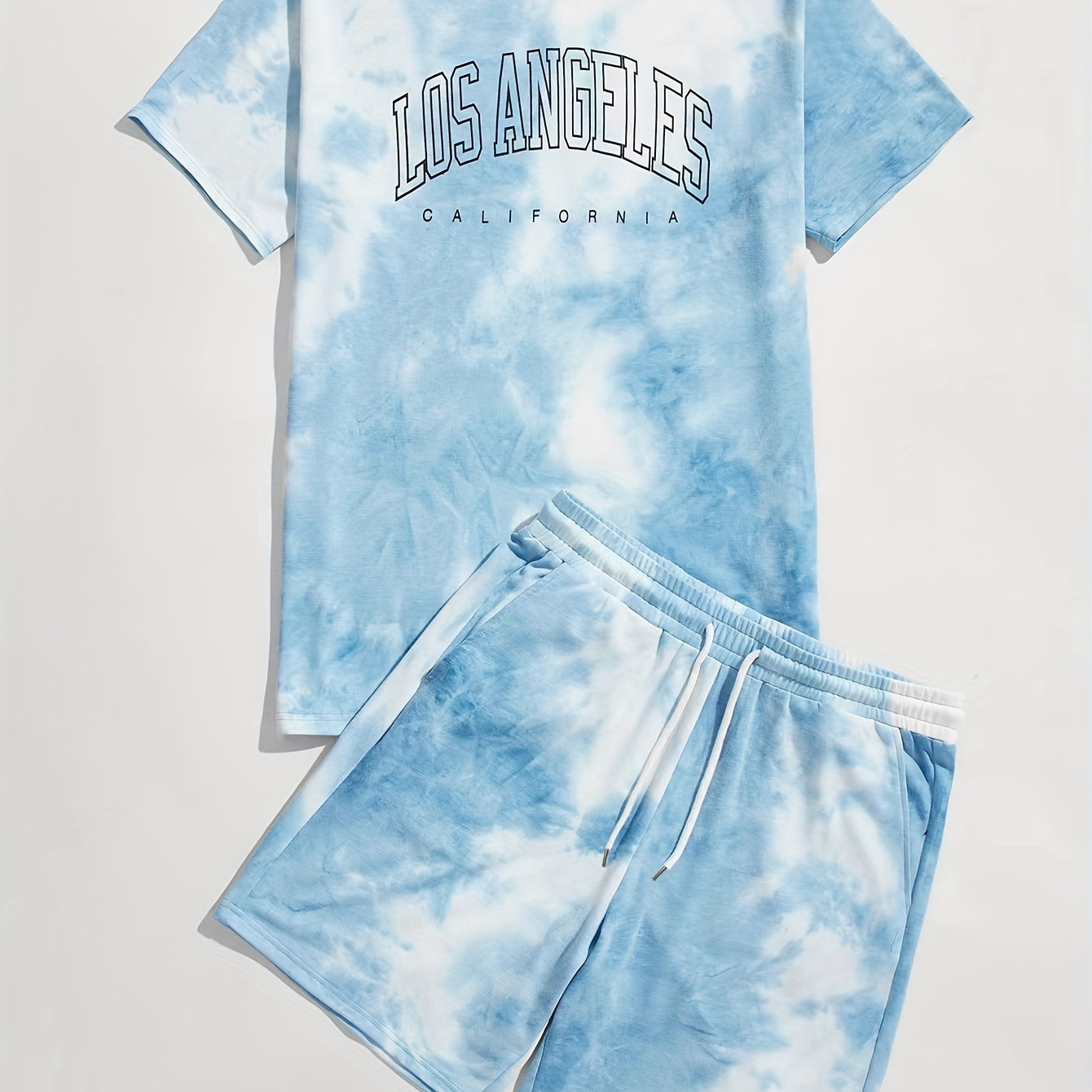 

Unisex 2 Pcs Men's Trendy Alphabet Tie-dye Short Sleeve T-shirts & Shorts Pajama Sets, Comfortable & Skin-friendly Style Pajamas For Men's Cozy Loungewear