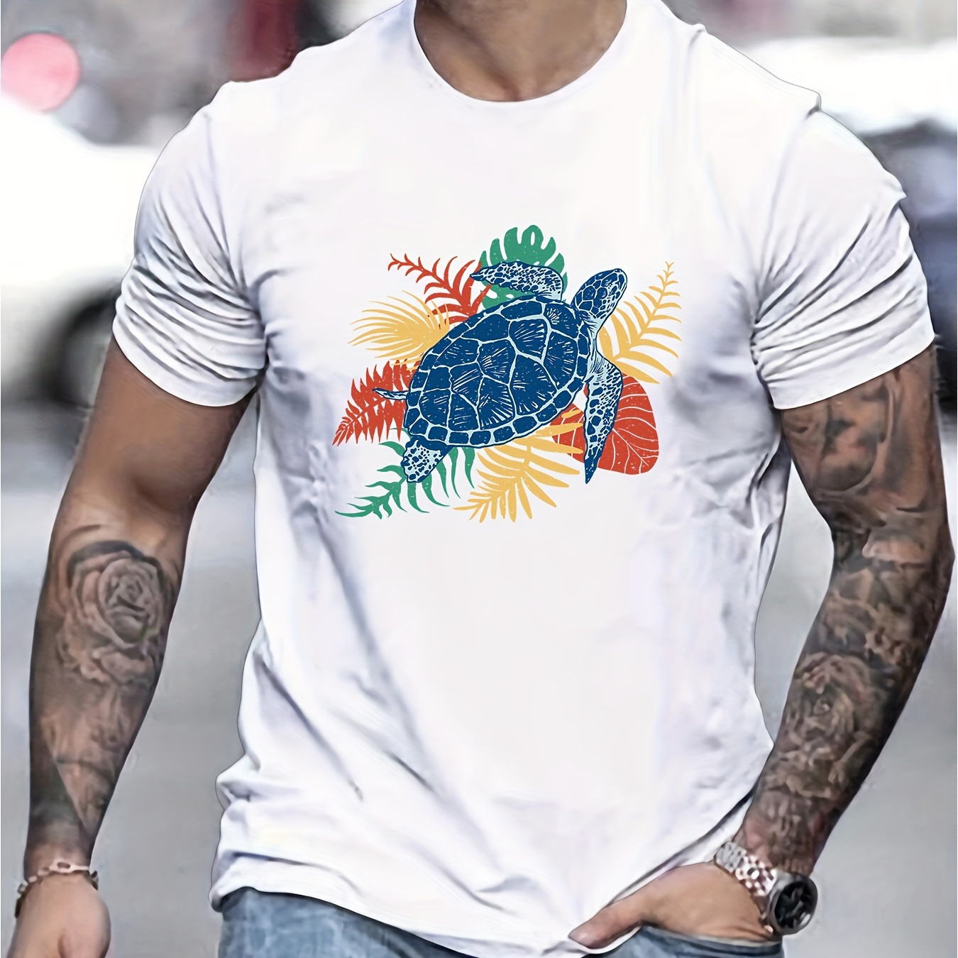 

T-shirt imprimé tortue de mer, hauts pour hommes, t-shirt à manches courtes décontracté pour l'été