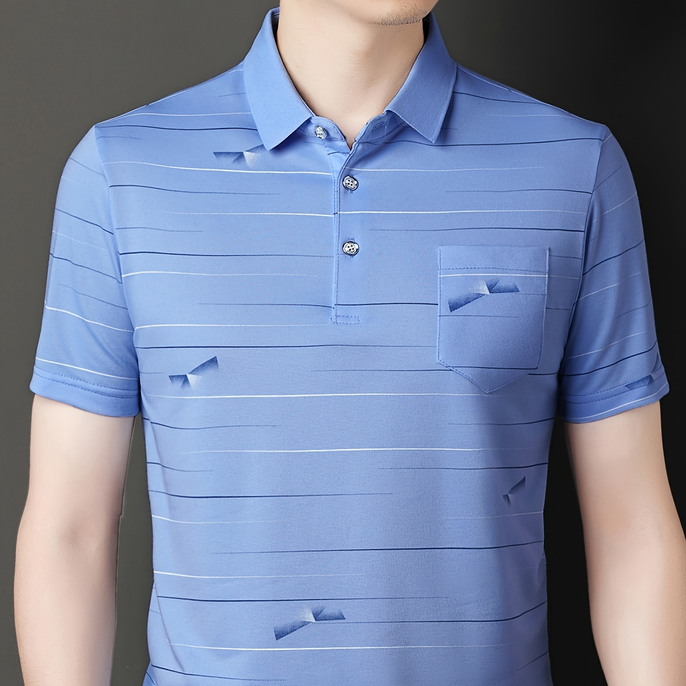 

Casual Men's Striped Short Sleeve Golf Shirt, Comfy Male Shirt For Golf Sports, Gift For Men