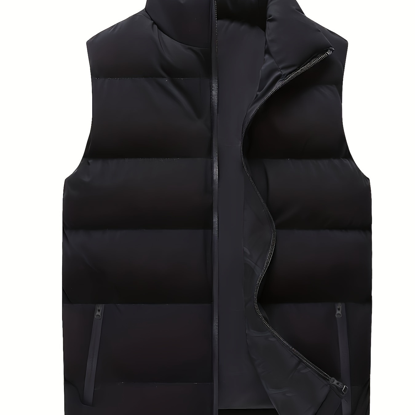 

Plus Size Men's Solid Puffer Vest Jacket, Fashion Casual Thick Sleeveless Fall Winter Tops, Men's Clothing