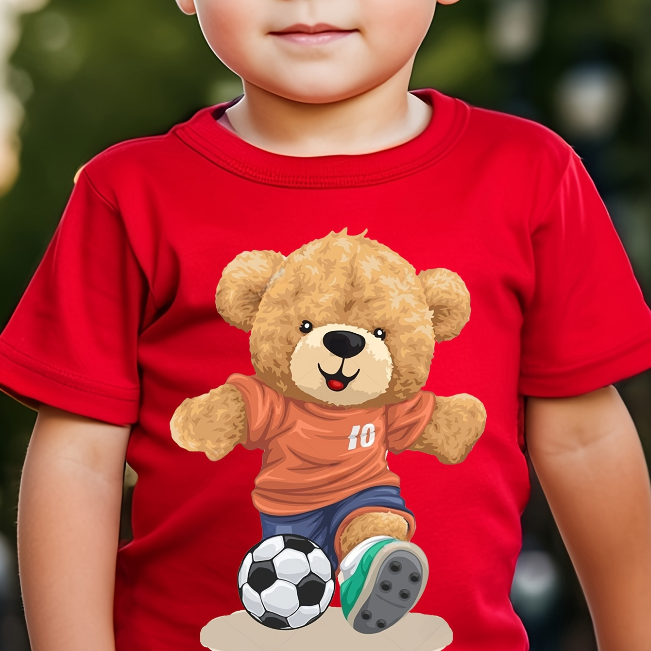 

Chicfull Boys' Soccer-themed Cartoon T-shirt, Casual Crew Neck, Polyester Knit Top With Stretch, Regular Fit, For Children Aged 12 And Under, Spring/summer Collection