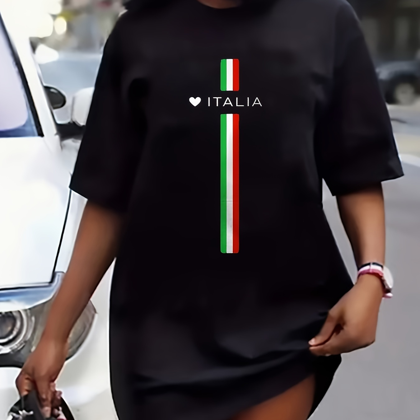

Robe t-shirt imprimée ITALIA, robe décontractée à manches courtes et col rond pour l'été et le printemps, vêtements pour femmes