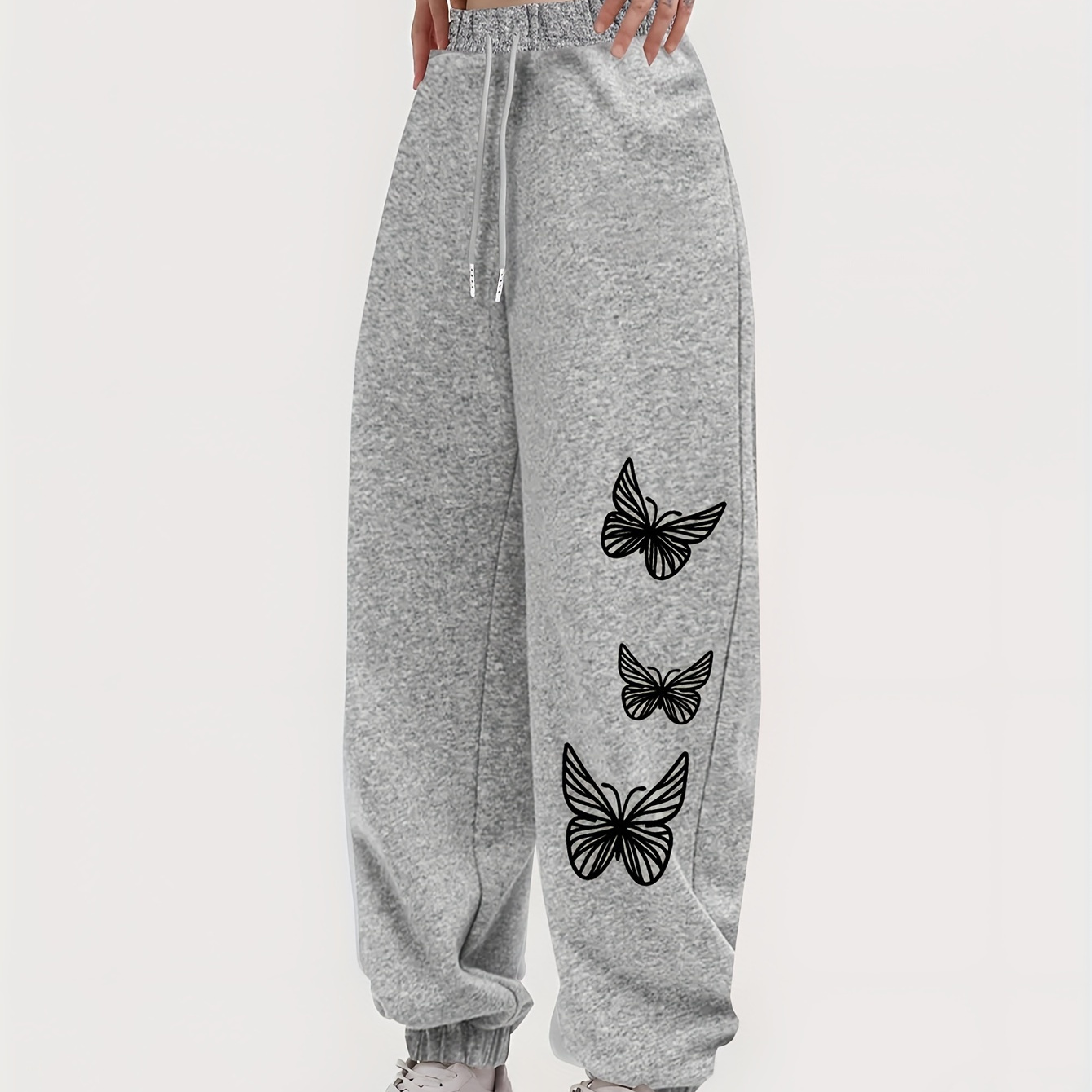 

Butterfly Print Sports Jogger Pant, Drawstring Elastic Waist Stretchy Casual Trouser, Women's Athleisure