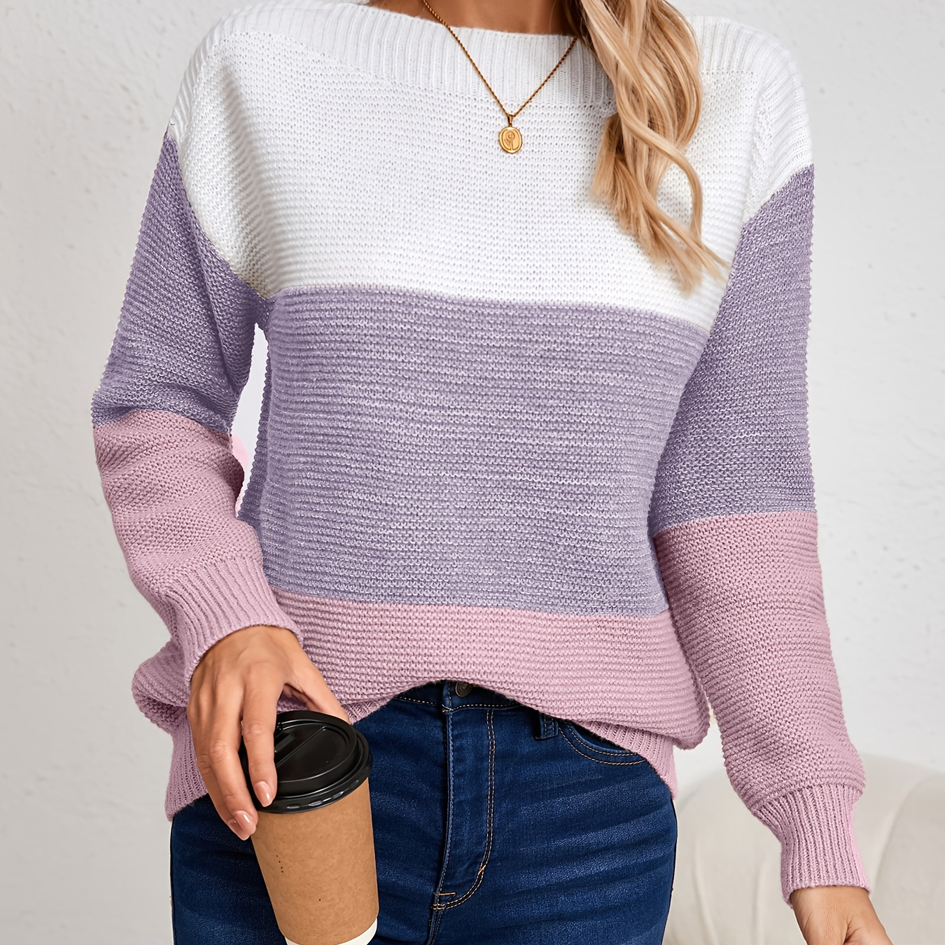 

Pull à col rond à de couleurs, pull décontracté à manches longues pour et l'hiver, vêtements pour femmes