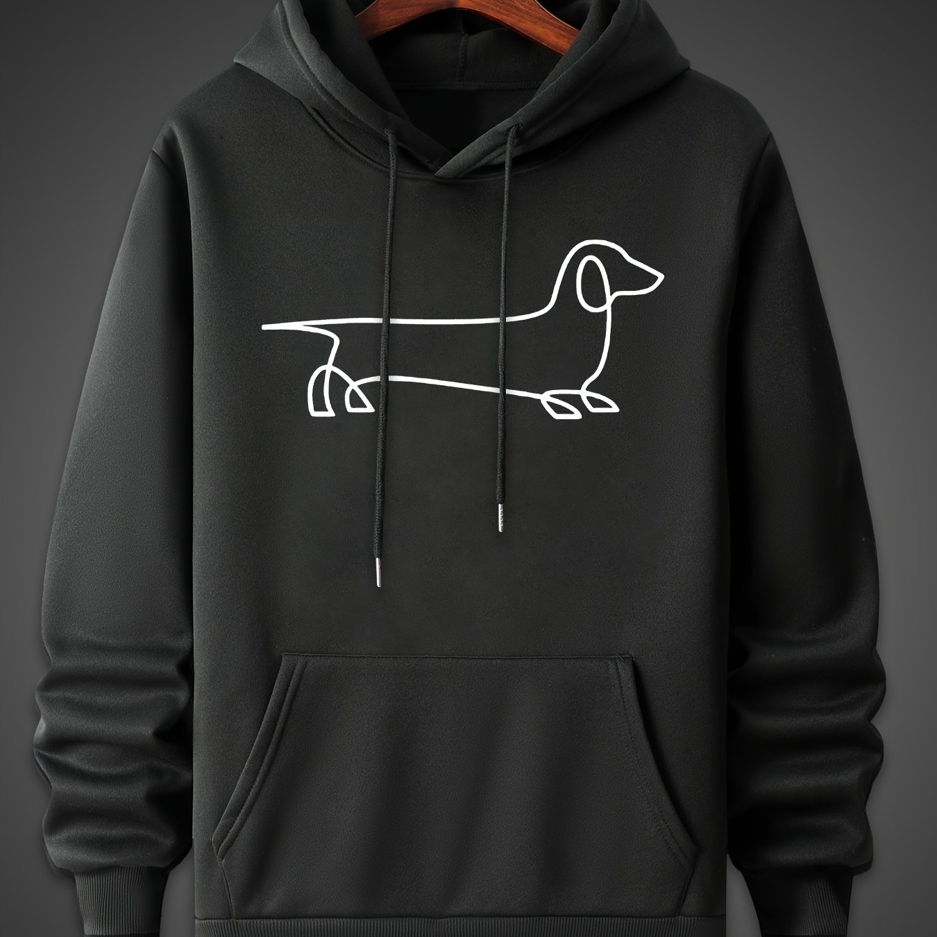 

Dog Sketch Pattern, Men's Trendy Comfy Hoodie, Casual Slightly Stretch Breathable Hooded Sweatshirt For Outdoor
