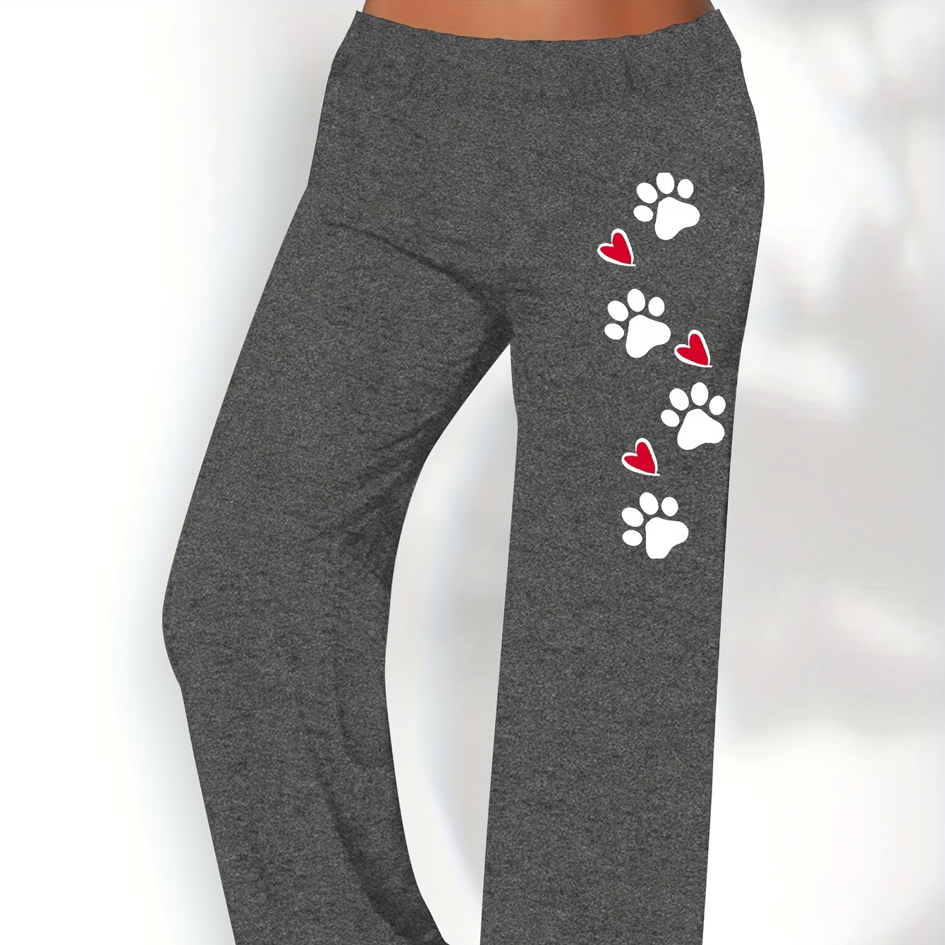 

Paw Print Waist Pants, Casual Straight Leg Loose Pants, Women's Clothing