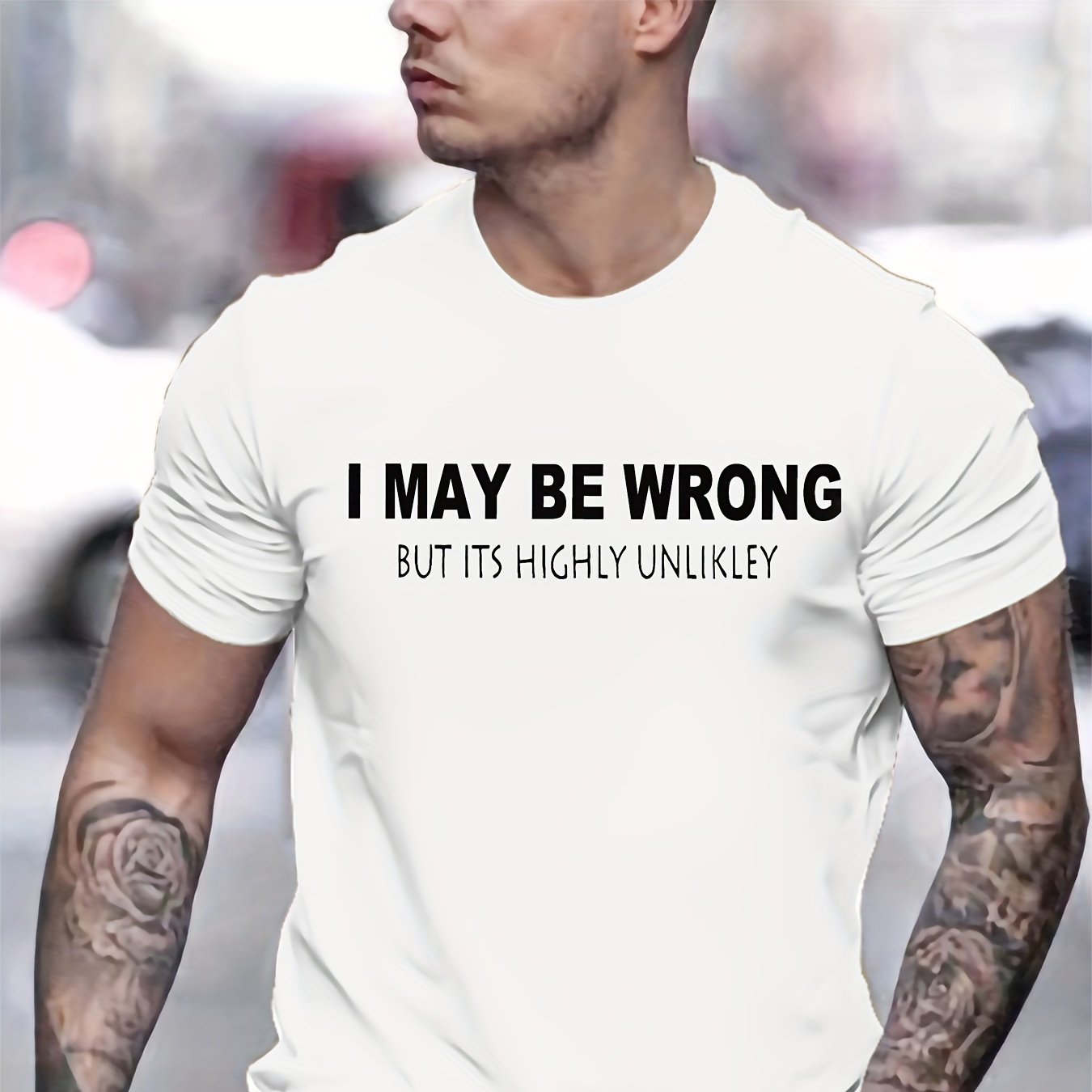 

I May Be Wrong Print Short Sleeve T-shirt For Men, Casual Crew Neck Top, Comfy Versatile & Lightweight Summer Clothing For Daily Wear