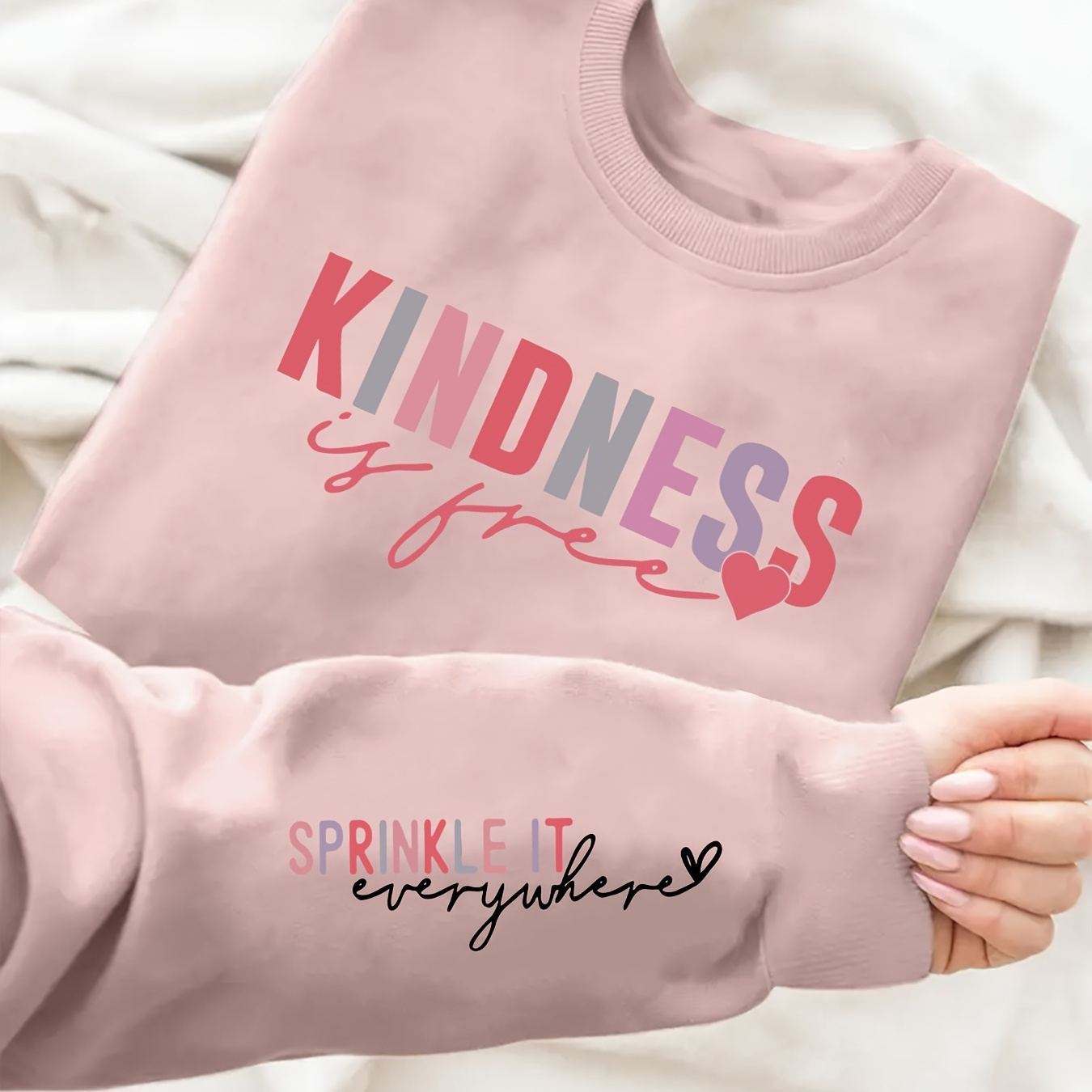 

Plus Size Kindness Letter Print Sweatshirt, Casual Long Sleeve Crew Neck Pullover Sweatshirt, Women's Plus Size clothing