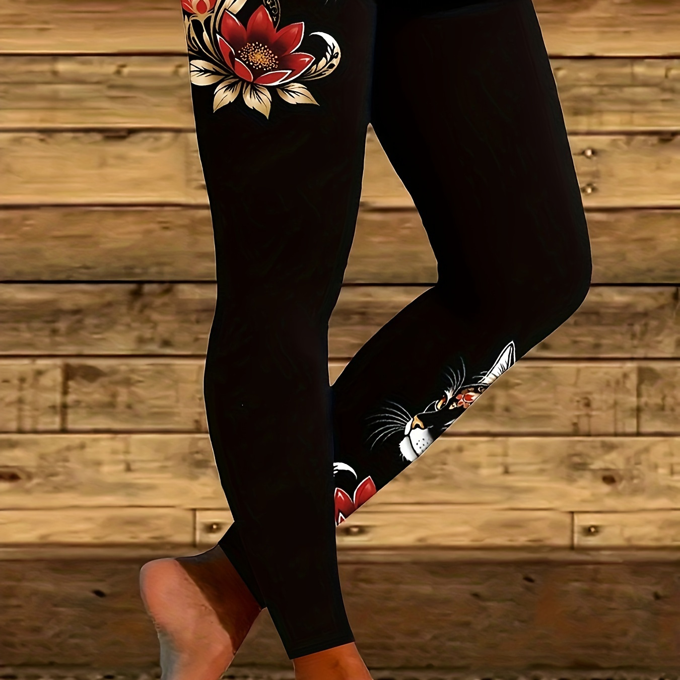 

Elegant Polyester Leggings For Women - Printed Floral And , Knit , , Wear, Polyester 95%, Elastane 5%, Chic Middle