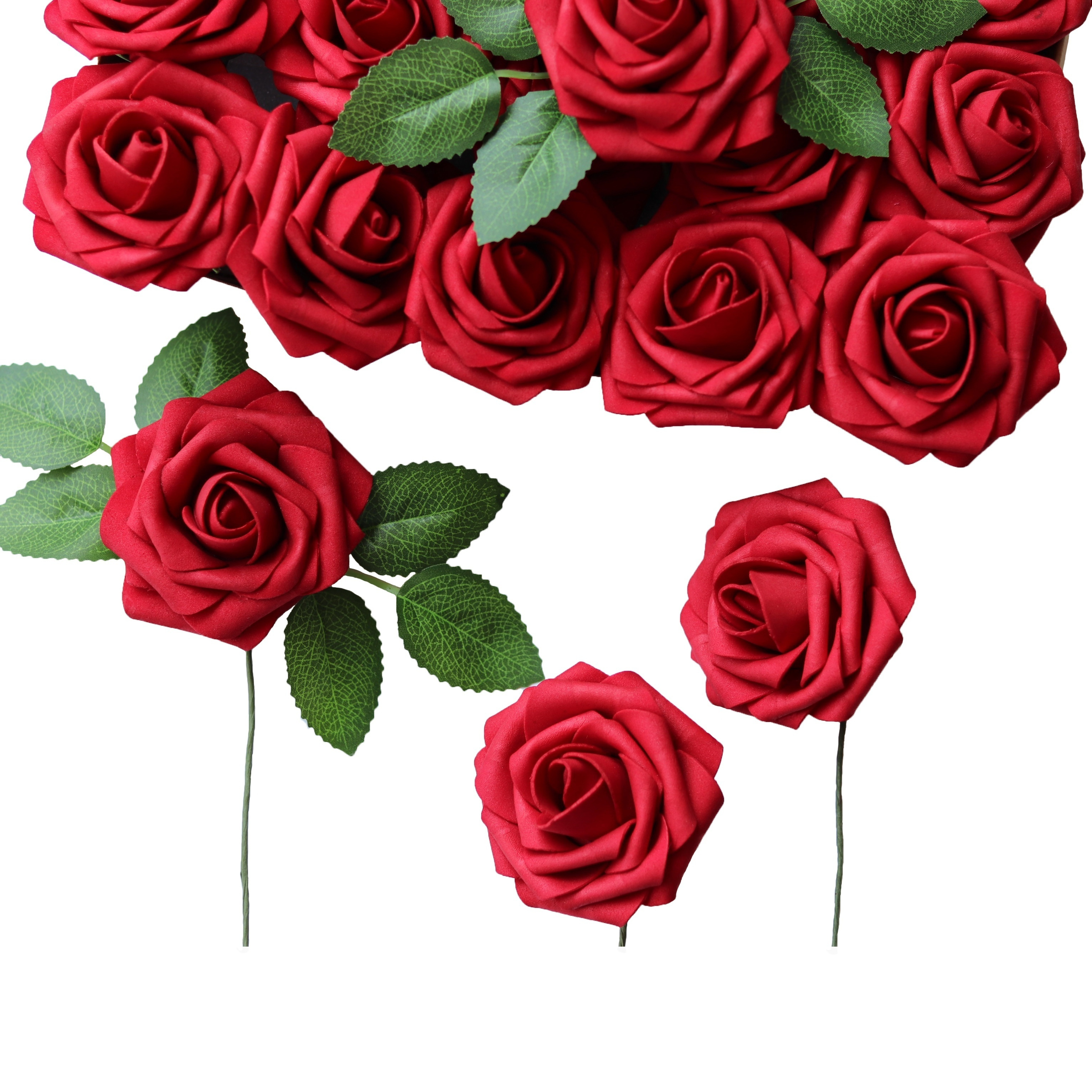 

25pcs Red Wine Artificial Roses Flowers - Perfect For Diy Wedding Bouquets, Boutonnieres, Centerpieces & More!