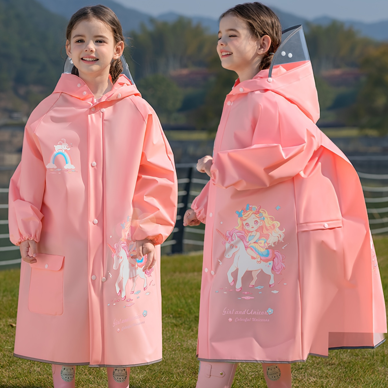 

Intekids Boys Girls Eva Raincoat, Baggy Rainproof Full-length Rain Jacket Poncho For Bike Riding Outdoor, Racing Car/ Unicorn Pattern