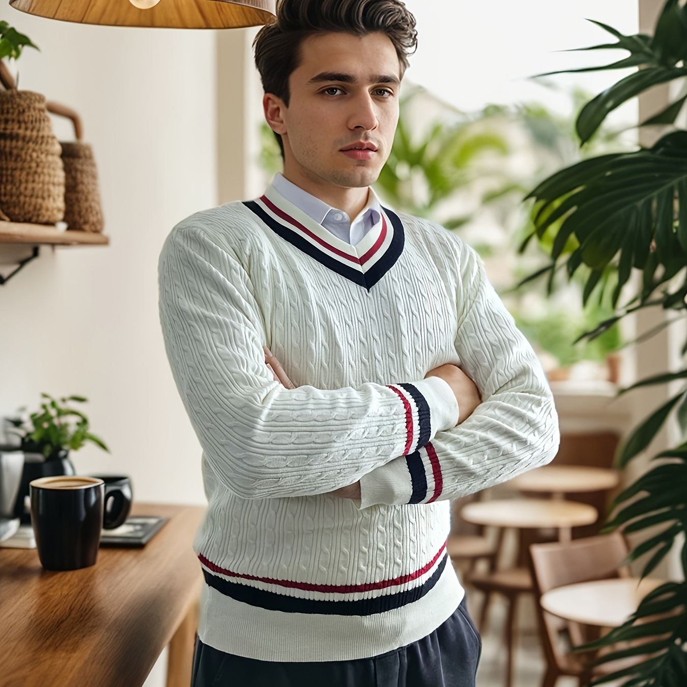 

All Knitted Sweater, Slightly V Pullover Sweater For Fall
