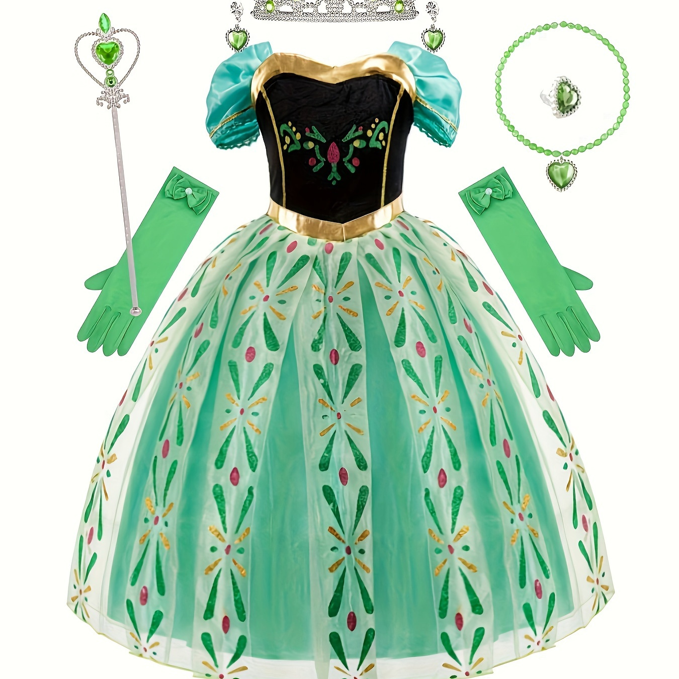 Flower Design Short Sleeve Princess Dress