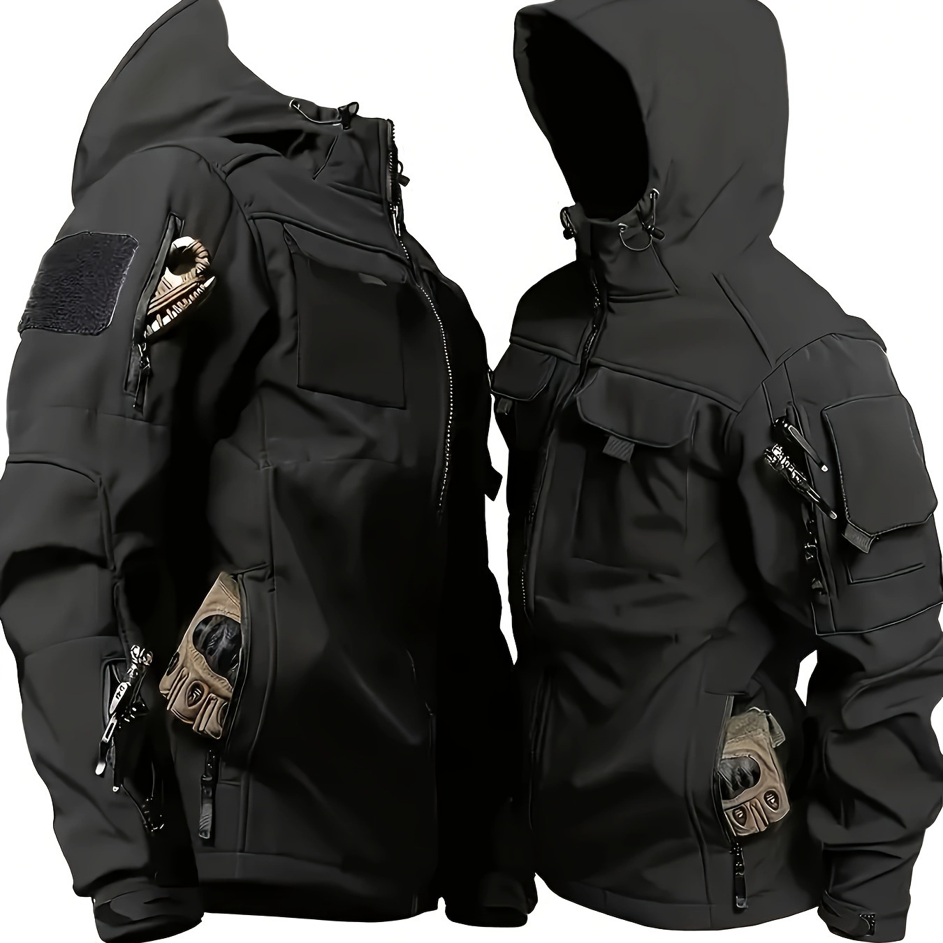 

Men's Tactical Jacket With Pockets - Thickened Thermal Hooded Coat For Outdoor Activities, Autumn And Winter, Polyester