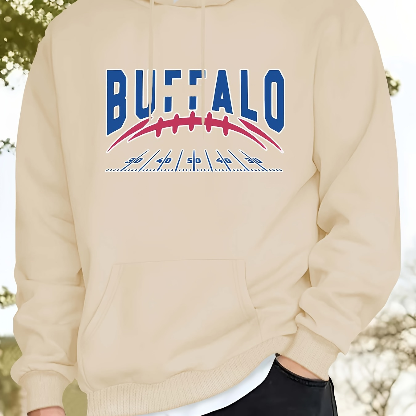 

Buffalo Print Men's Casual Sports Hooded Sweatshirt, Casual Trend Hoodie Top Sweatshirt