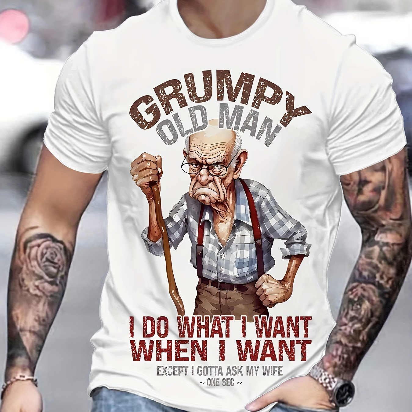 

Men's Novelty 3d Print Fashion T-shirt, Polyester Casual Crew Neck Tee, Regular Fabric With Slight Stretch, With Old Man