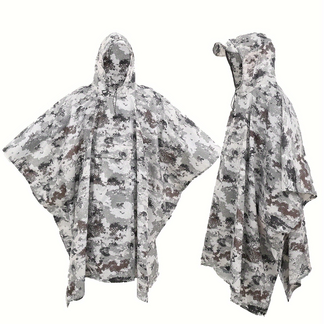 

3 In 1 Camo Rain Poncho, Hooded Camouflage Raincoat For Camping Fishing Hiking Backpacking