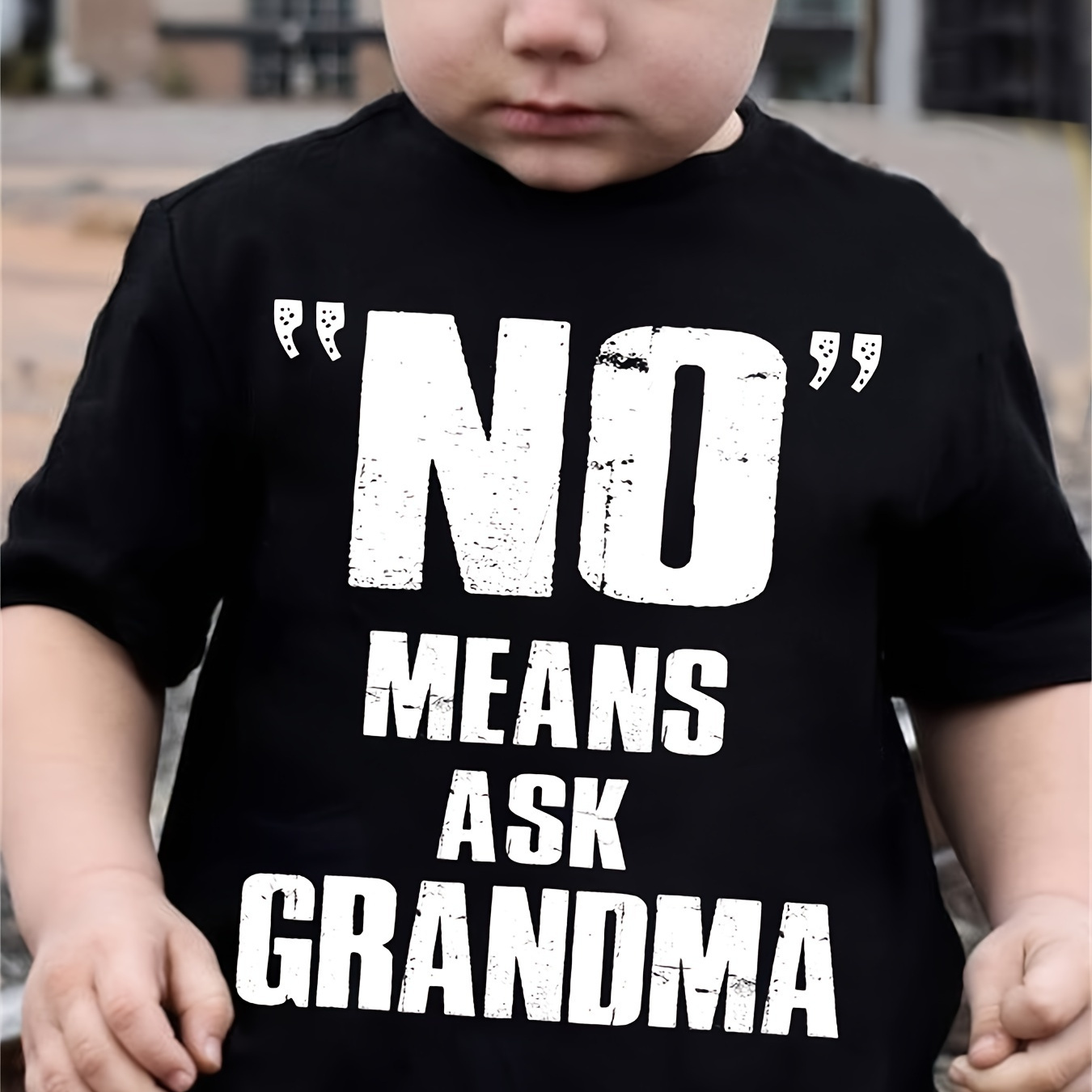 

no" Means Ask Grandma Print Tee Tops, Boys Round Neck Casual Short Sleeve Comfortable Soft Premium T-shirt